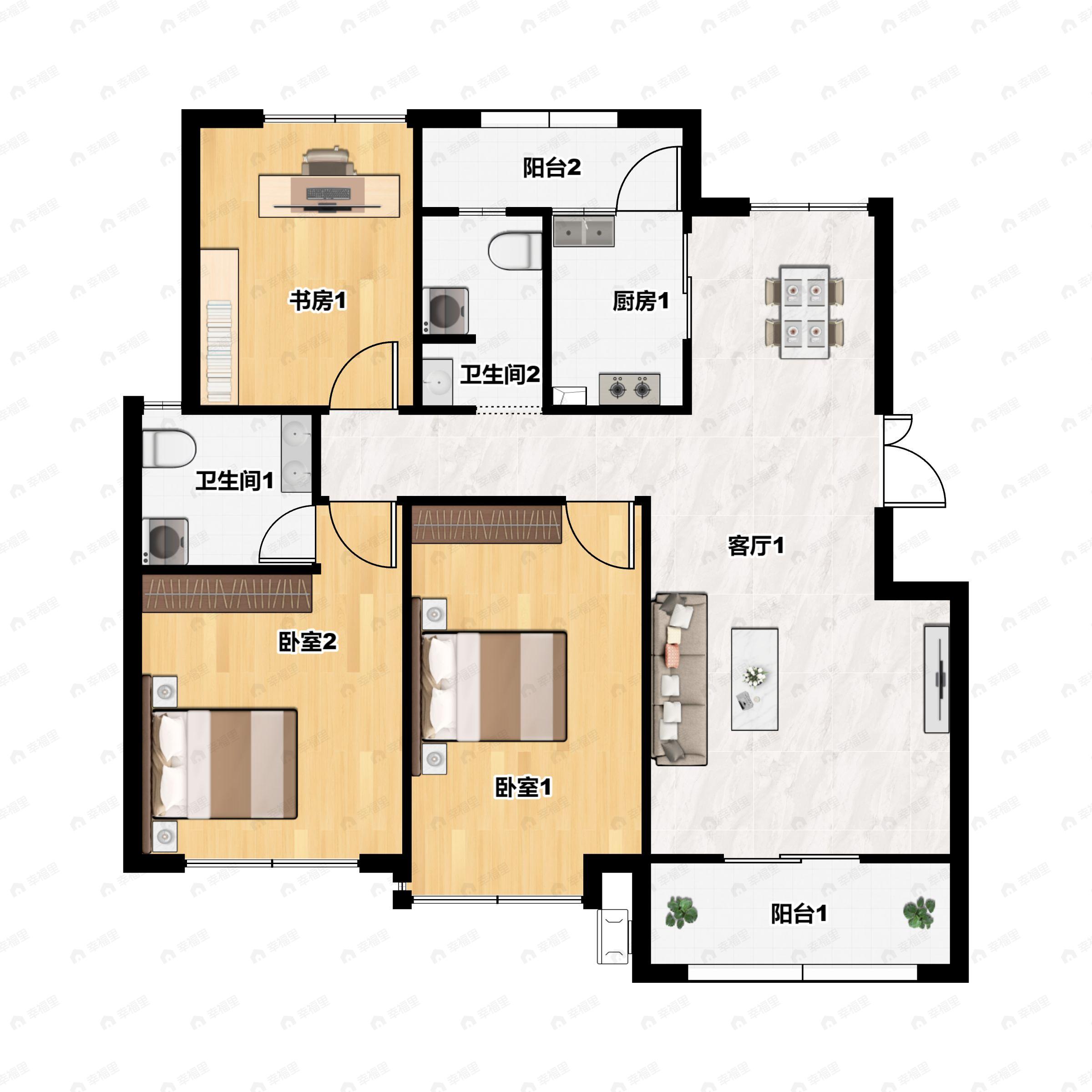 三沙源国际生态文化旅游度假区3室2厅2卫户型图