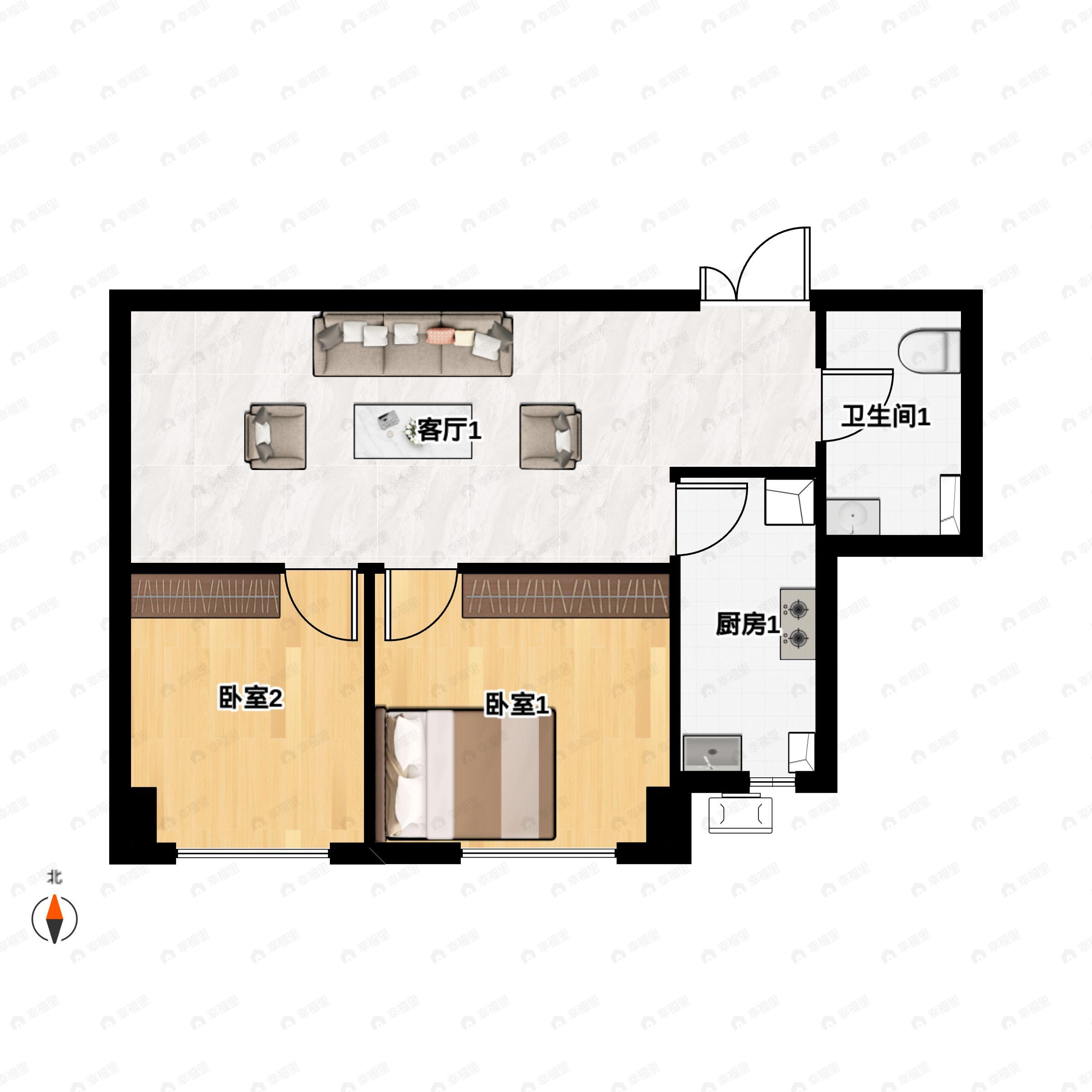 2室2厅1卫建面81平户型图