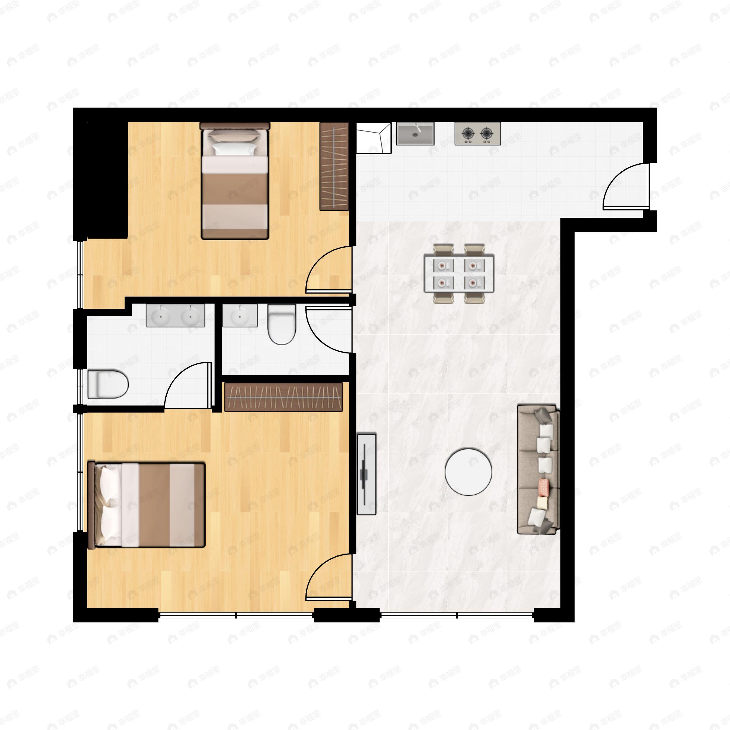 2室2厅2卫建面115平户型图