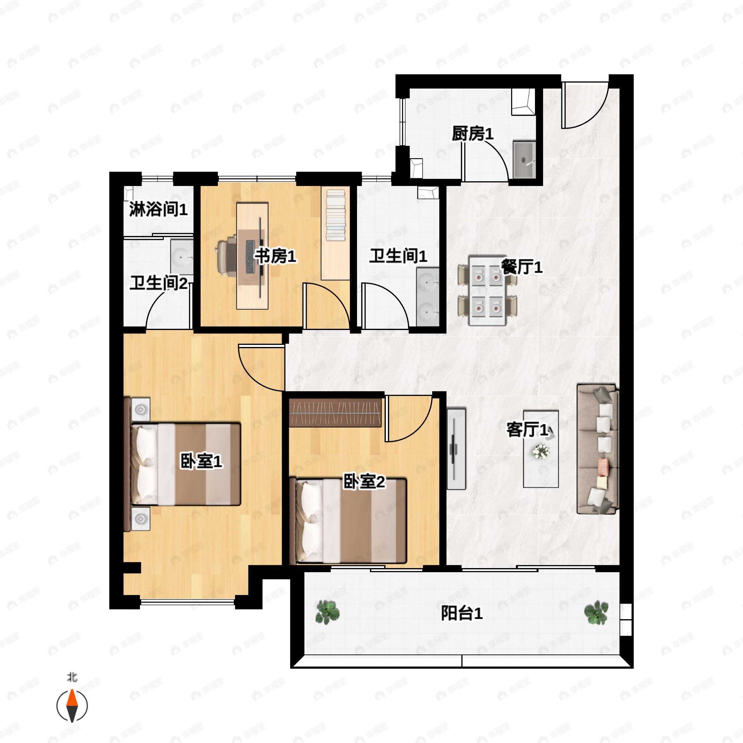 3室2厅2卫建面110平户型图