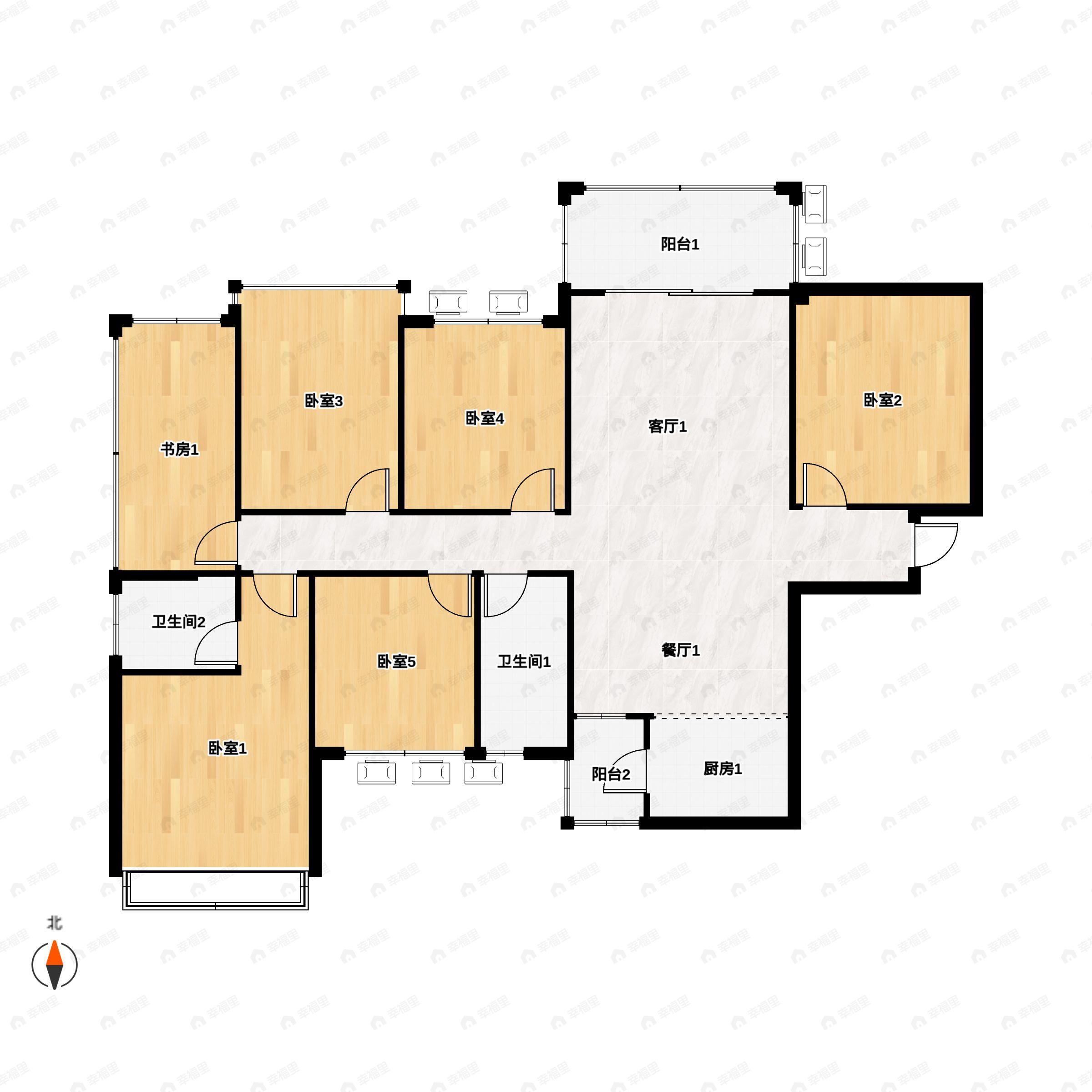 6室2厅2卫建面139平北|南户型图