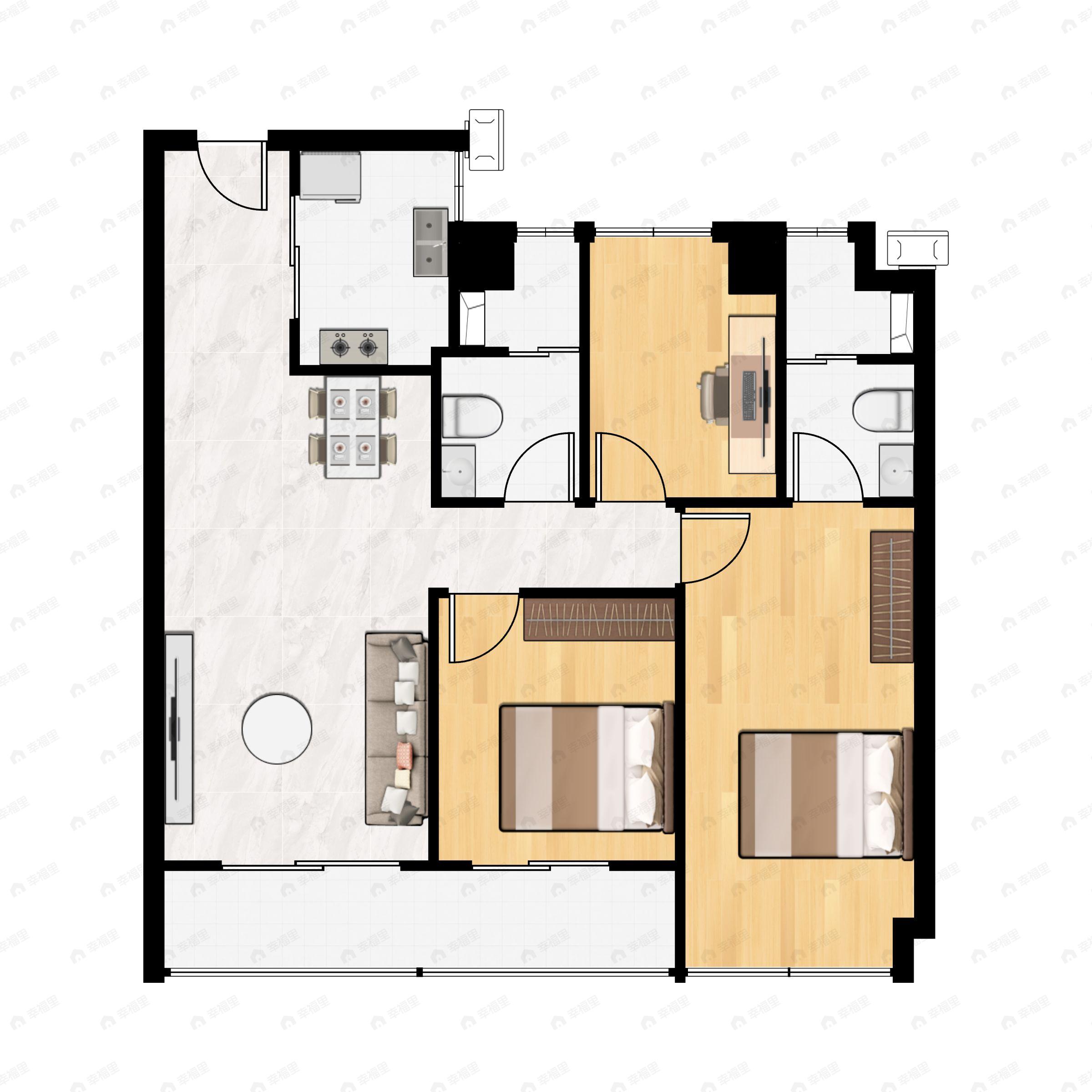 3室2厅2卫建面106平户型图