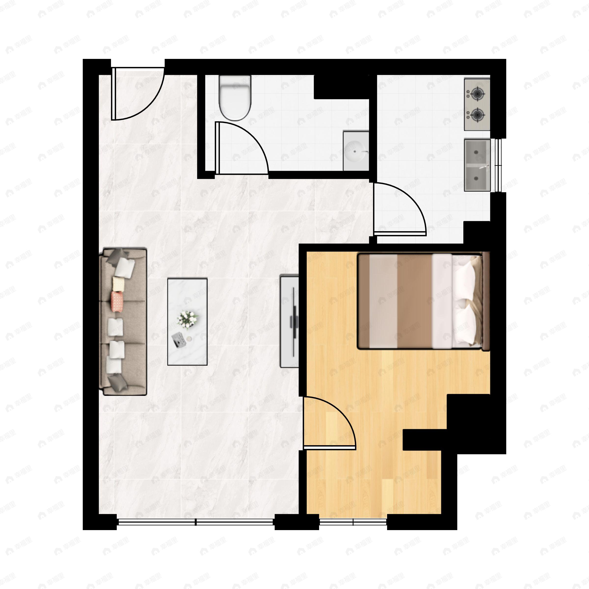 1室1厅1卫建面57m²东南户型图