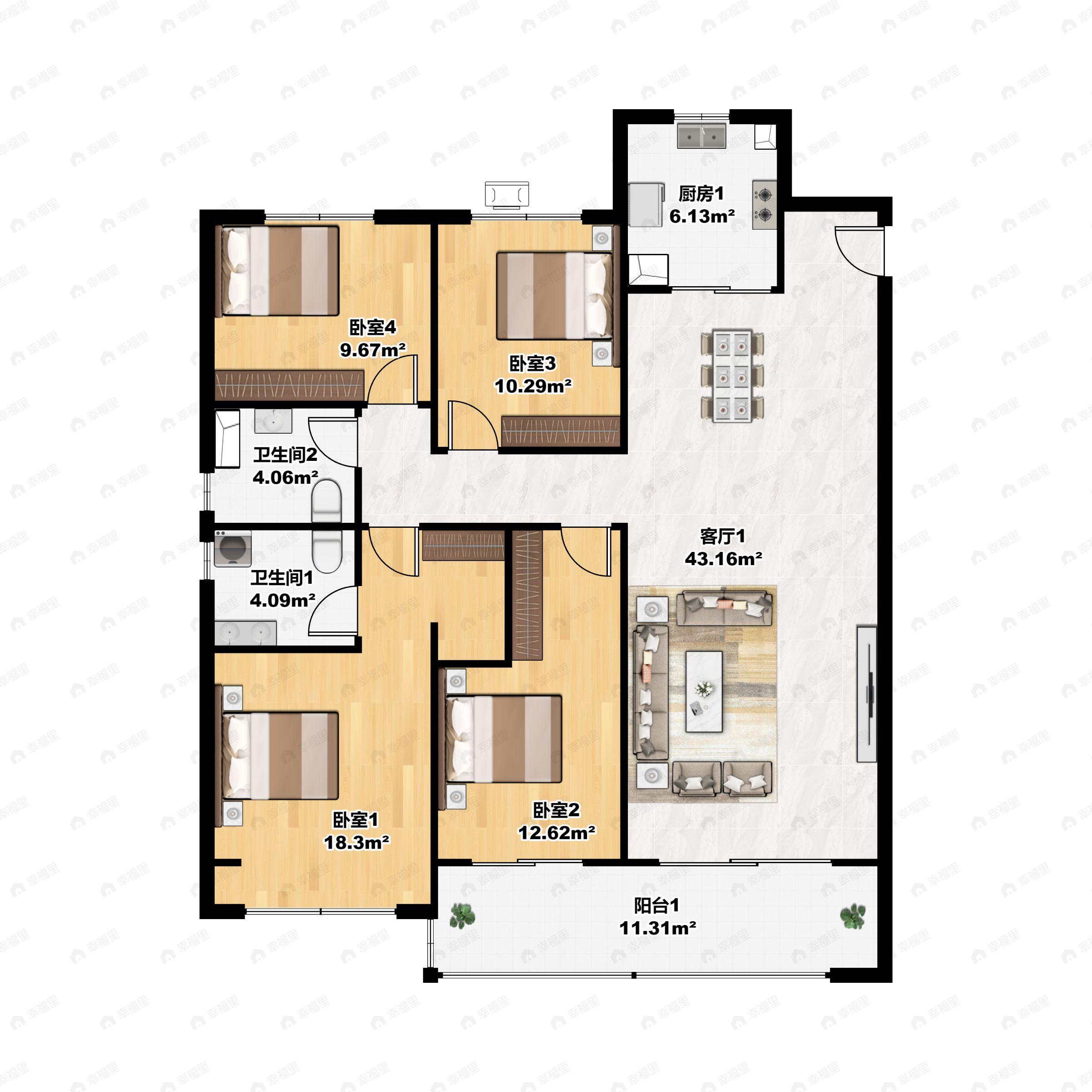 敏捷江山誉4室2厅2卫户型图