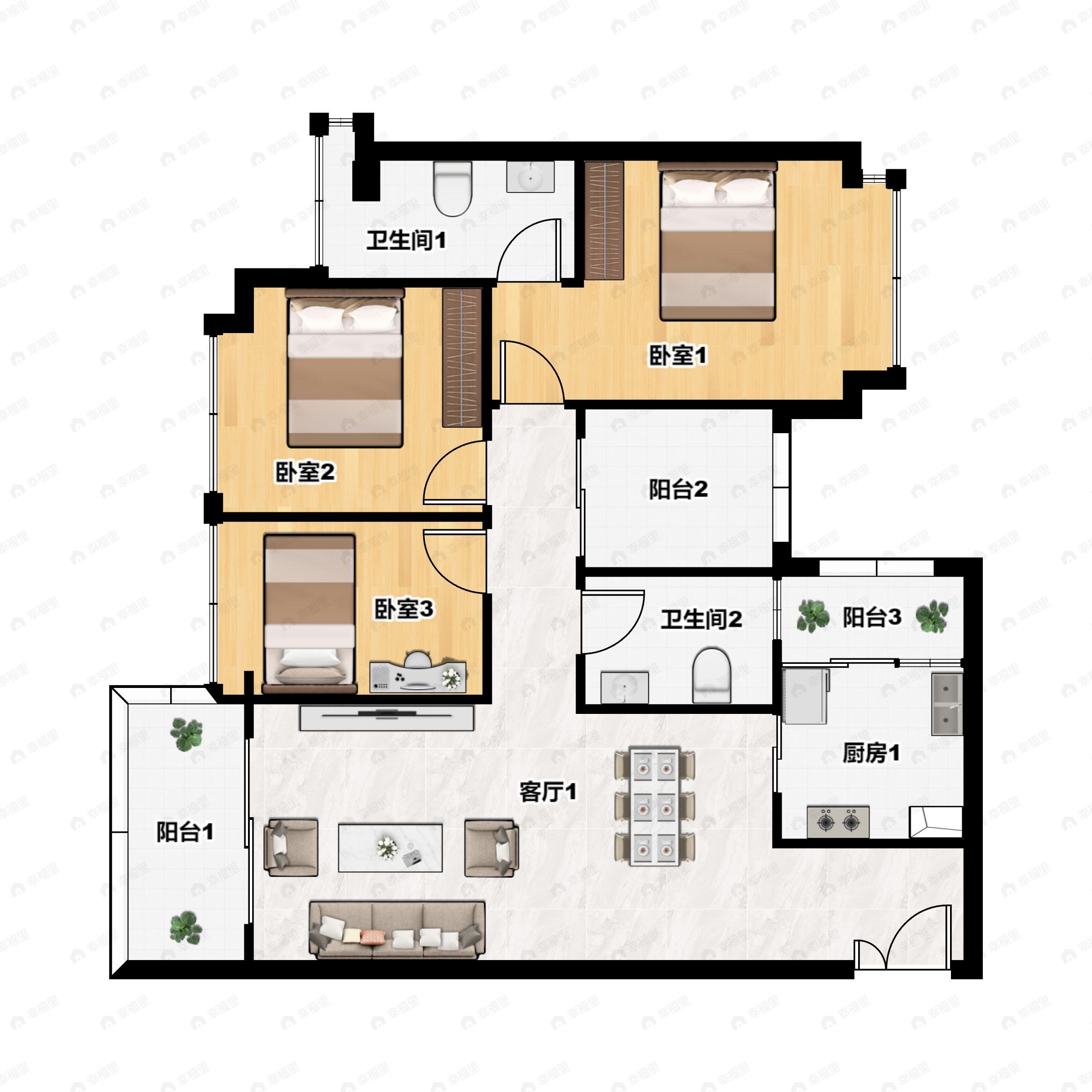 4室2厅2卫建面103m²西户型图