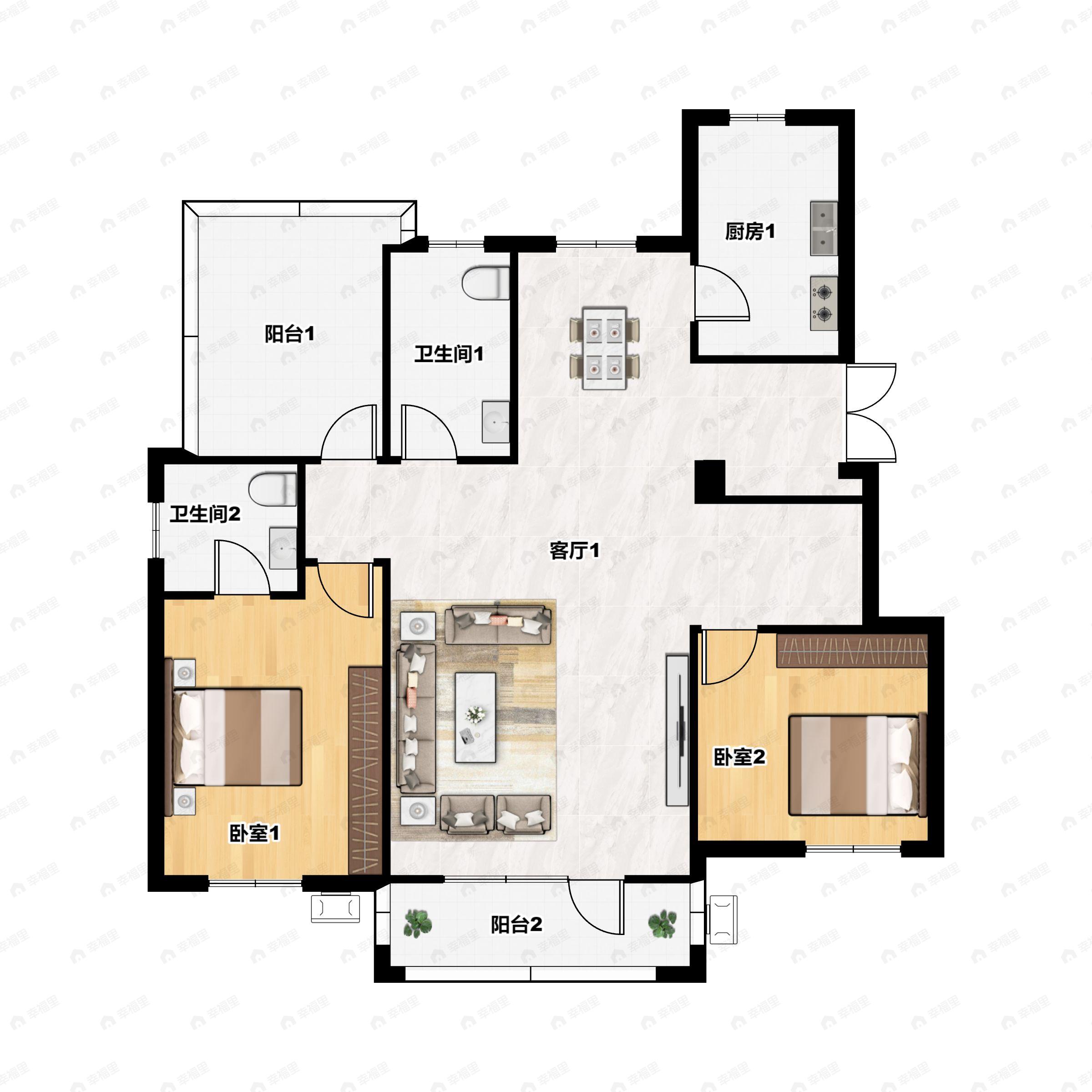 金地艺华年2室2厅2卫户型图