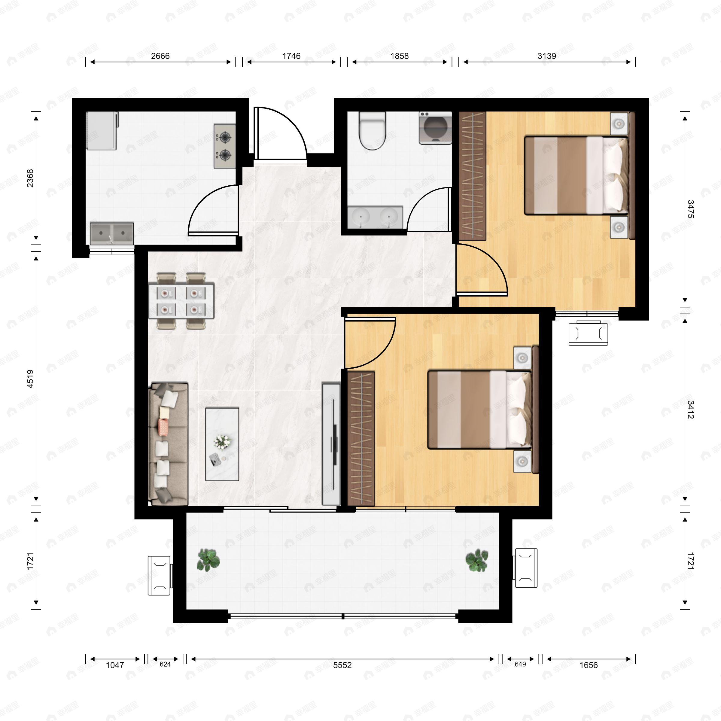 欢乐1002室2厅1卫户型图
