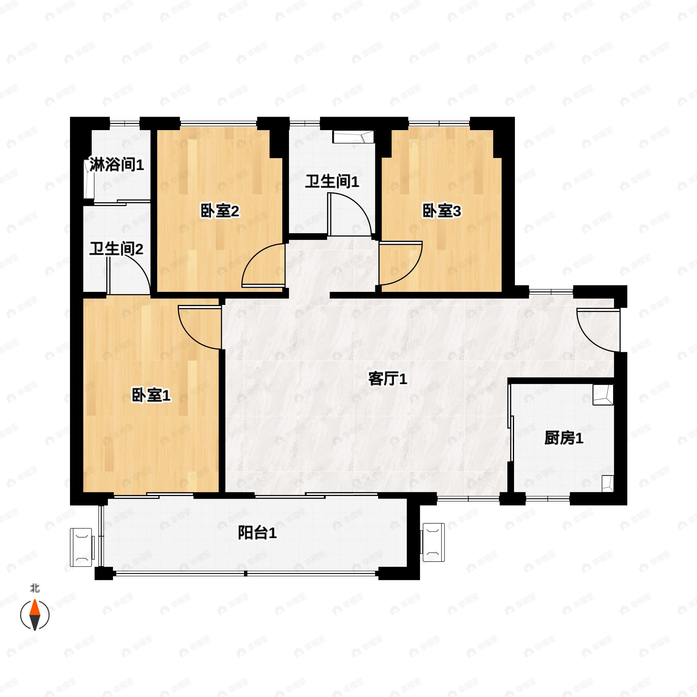 3室2厅2卫建面103平户型图