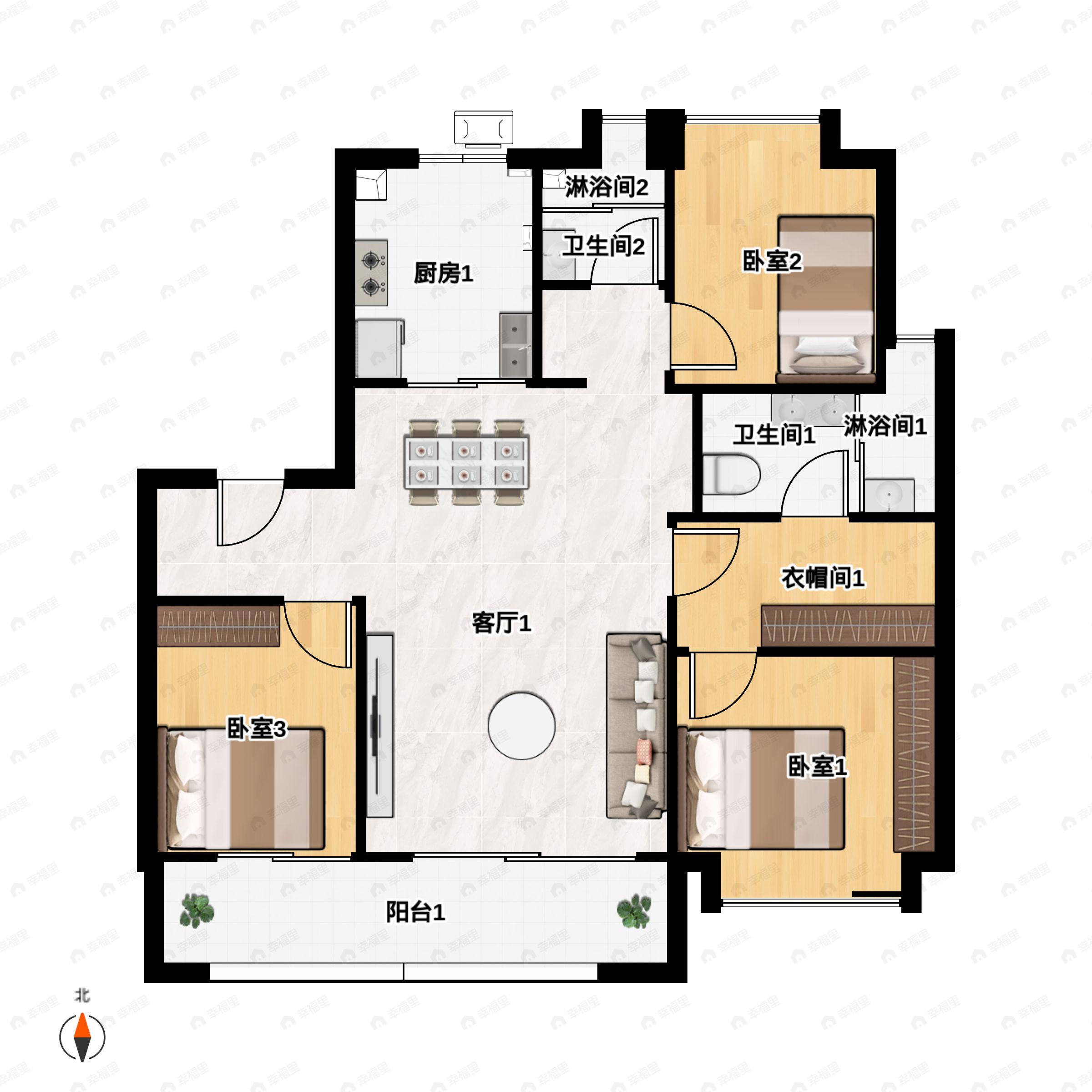 3室2厅2卫建面110平户型图