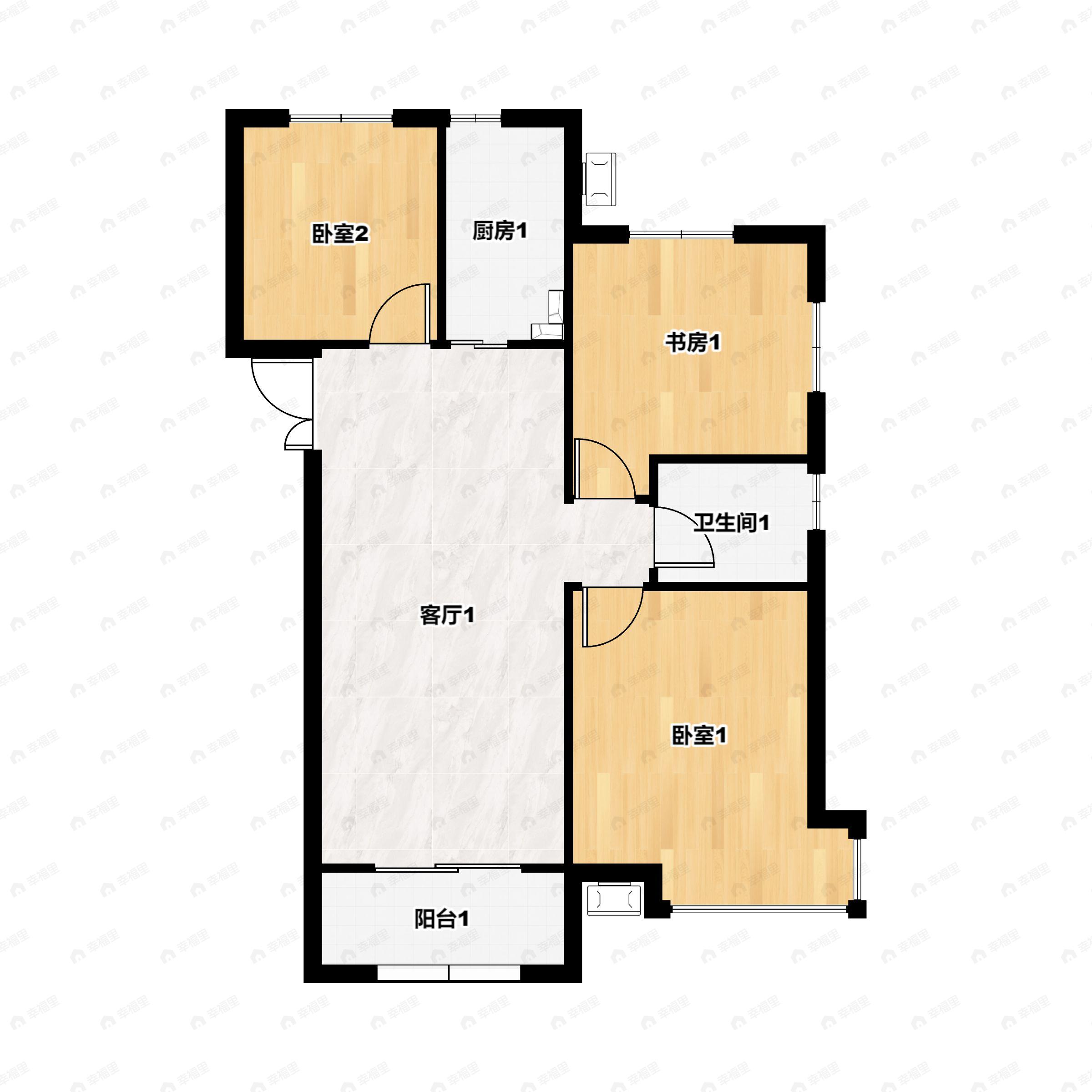 3室2厅1卫建面107m²南|北户型图
