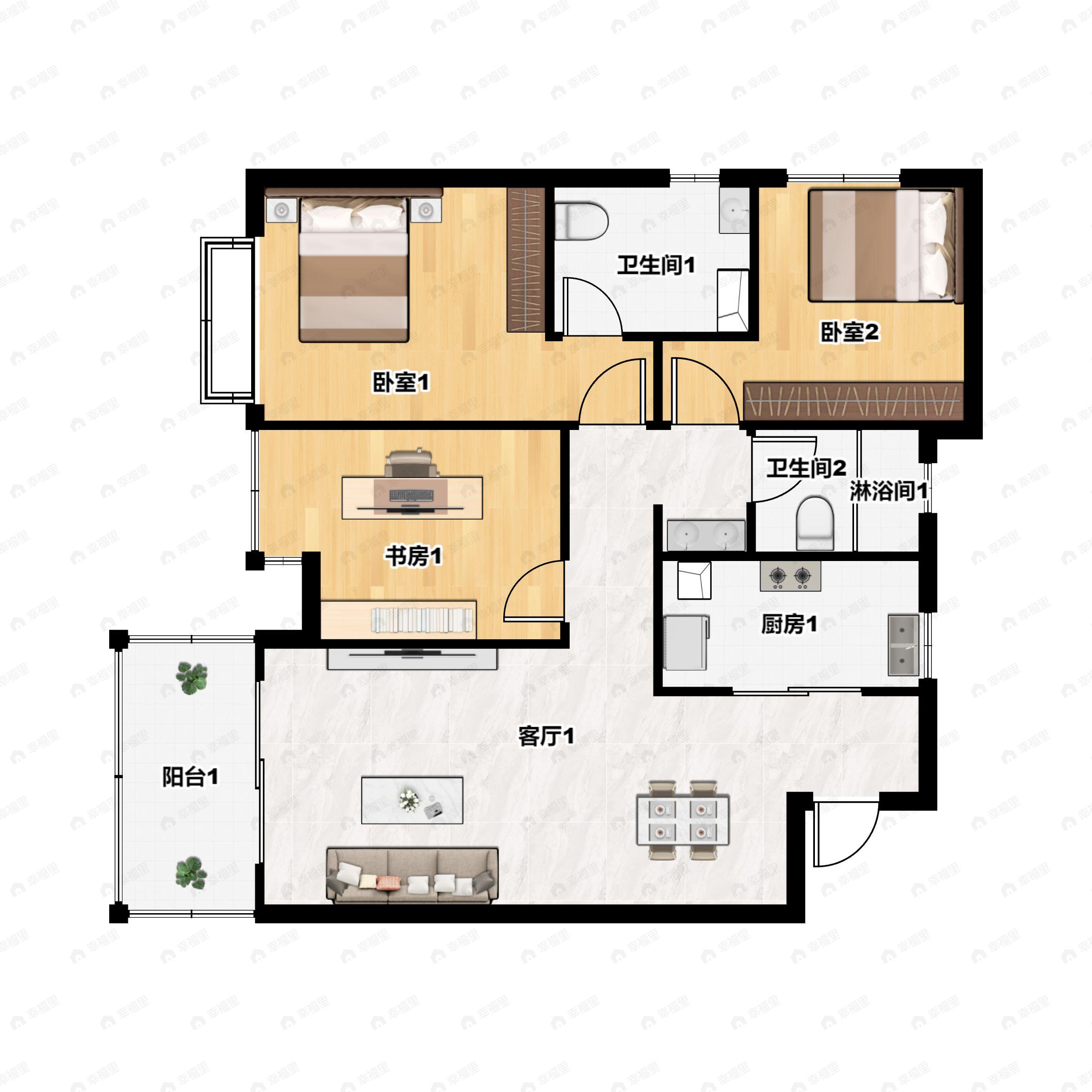 3室2厅2卫建面100平户型图