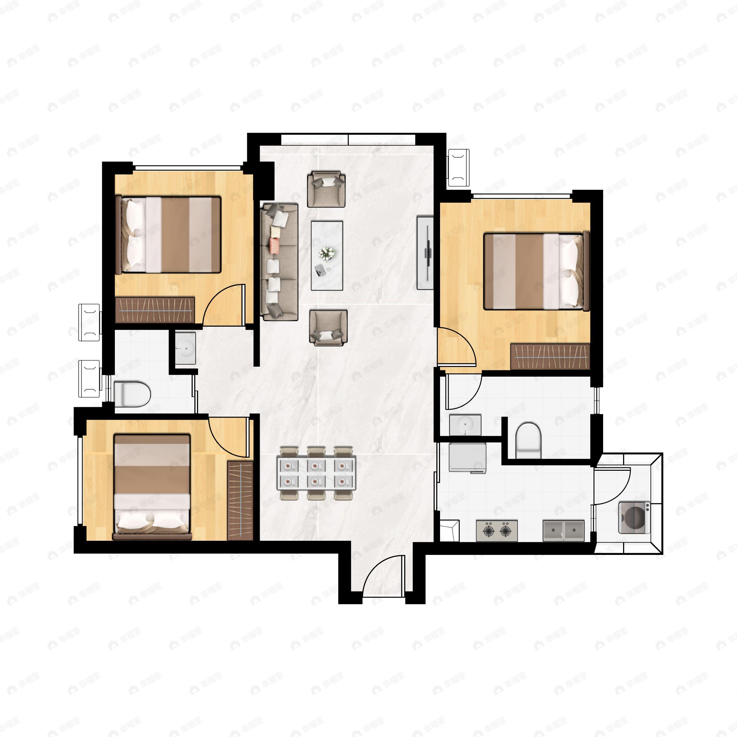 3室2厅2卫建面99平西|北户型图