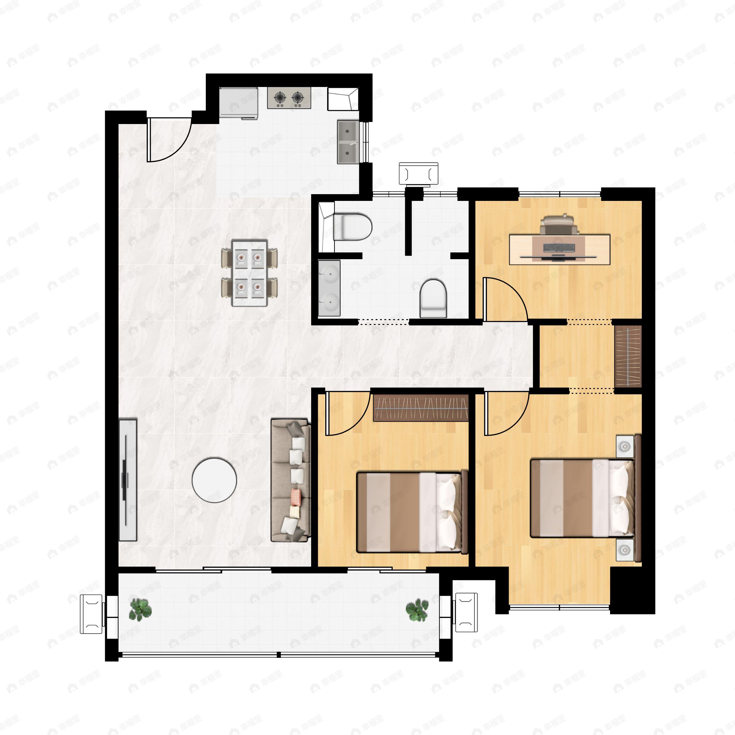 3室2厅1卫建面97平户型图