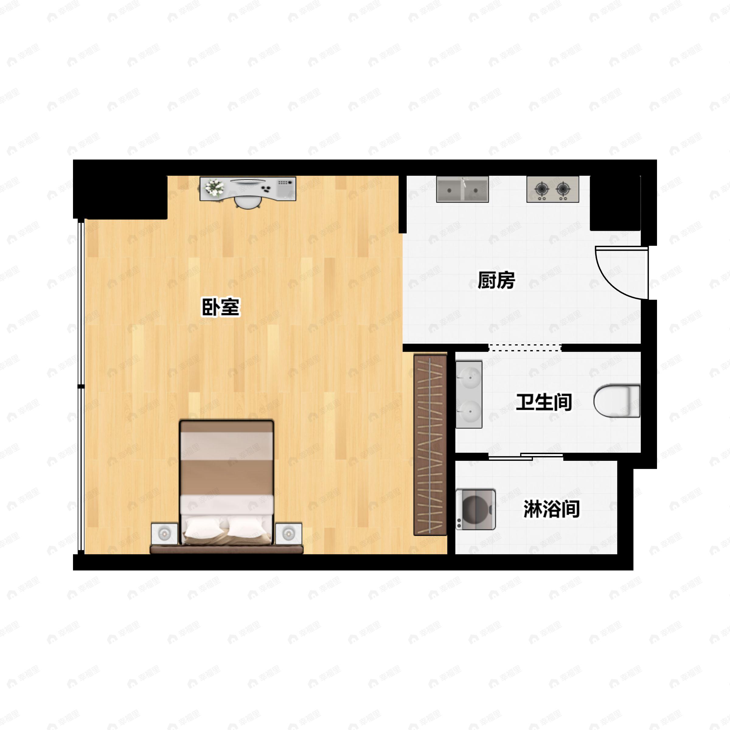 1室1厅1卫建面40平西户型图