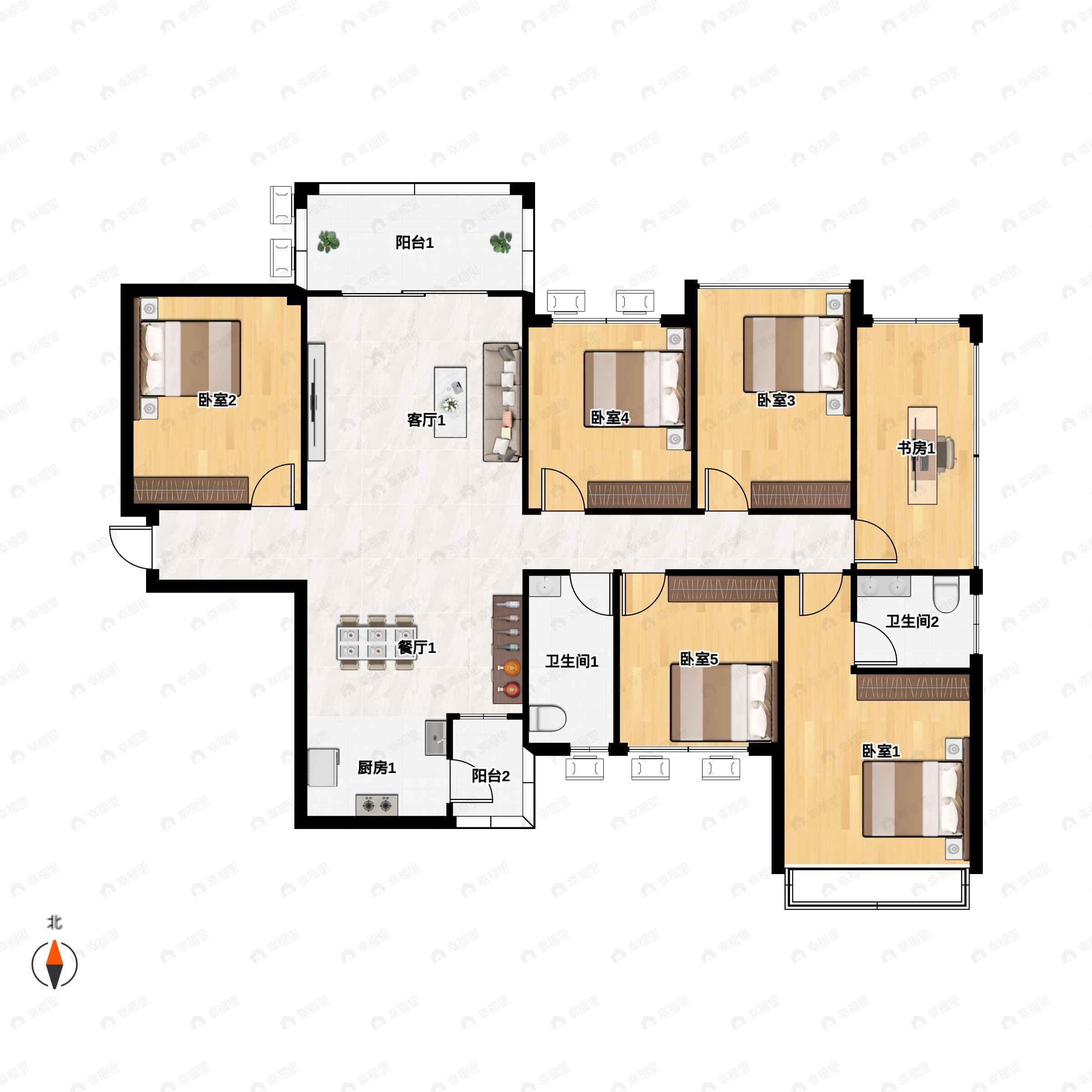 6室2厅2卫建面140平北|南户型图