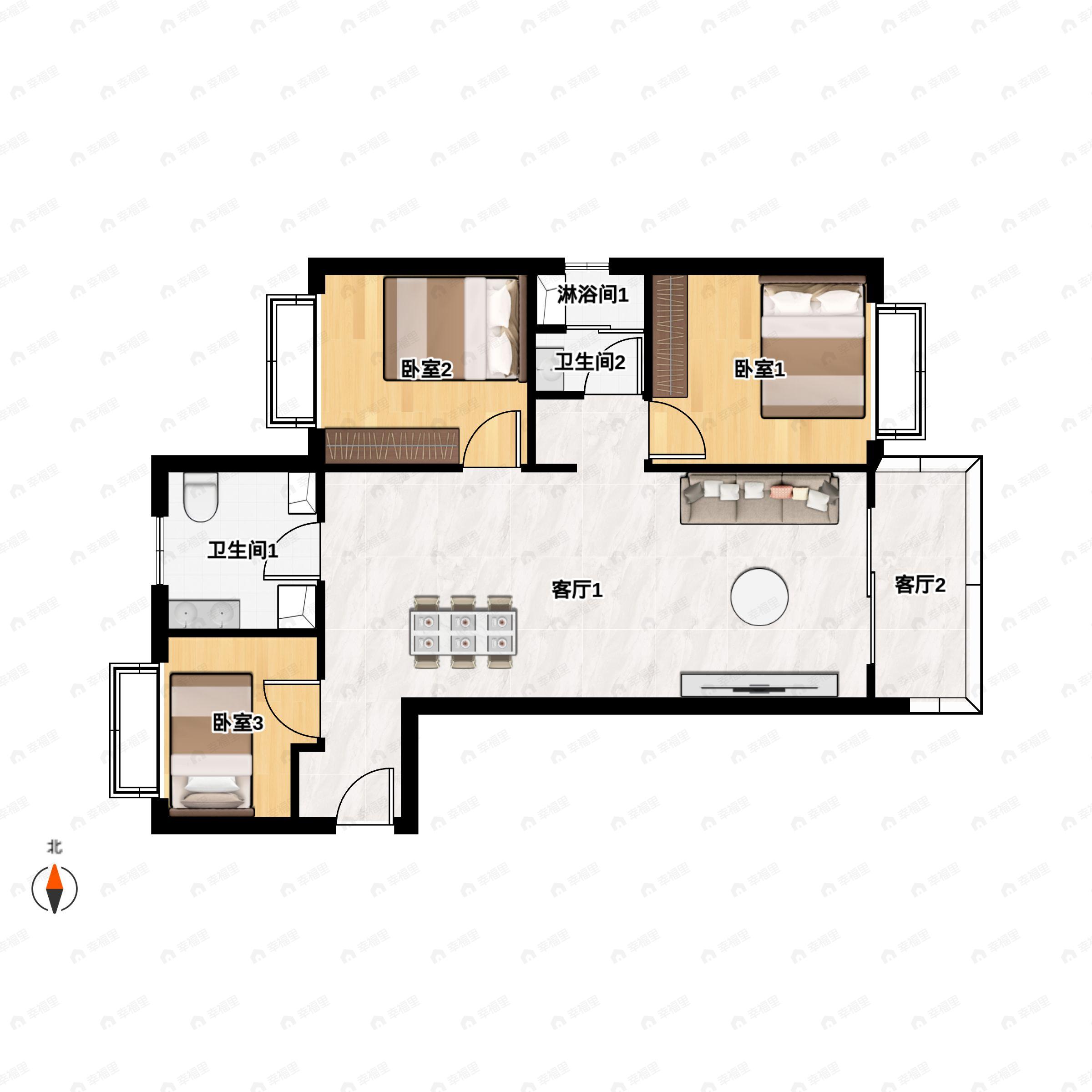3室2厅1卫建面96平户型图