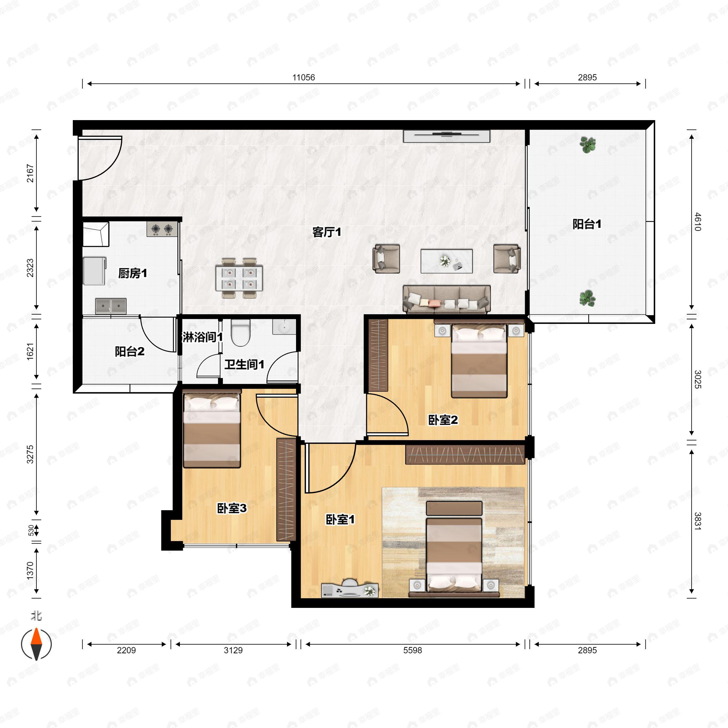 泰富安御景华府3室2厅1卫户型图