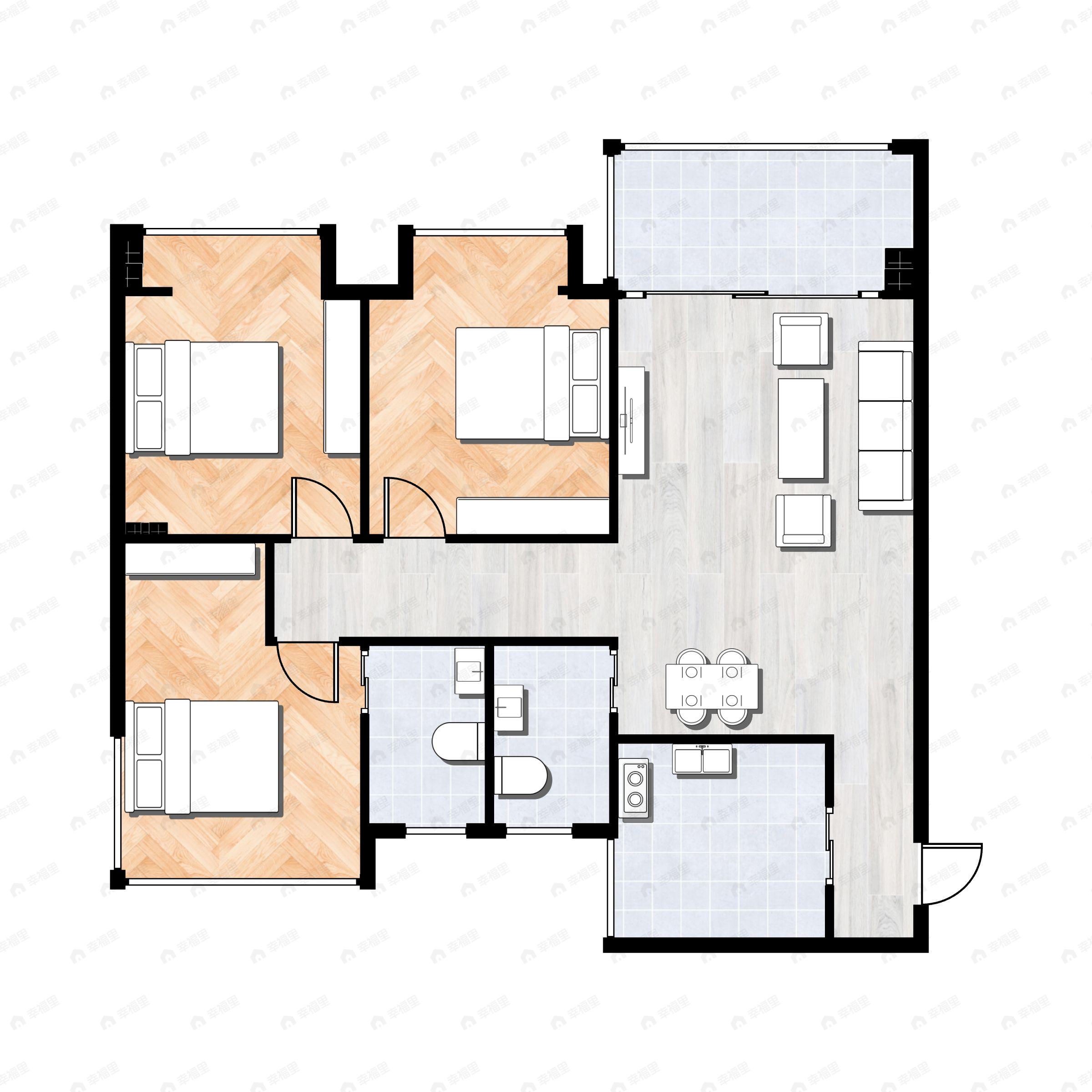 3室2厅2卫建面94平户型图