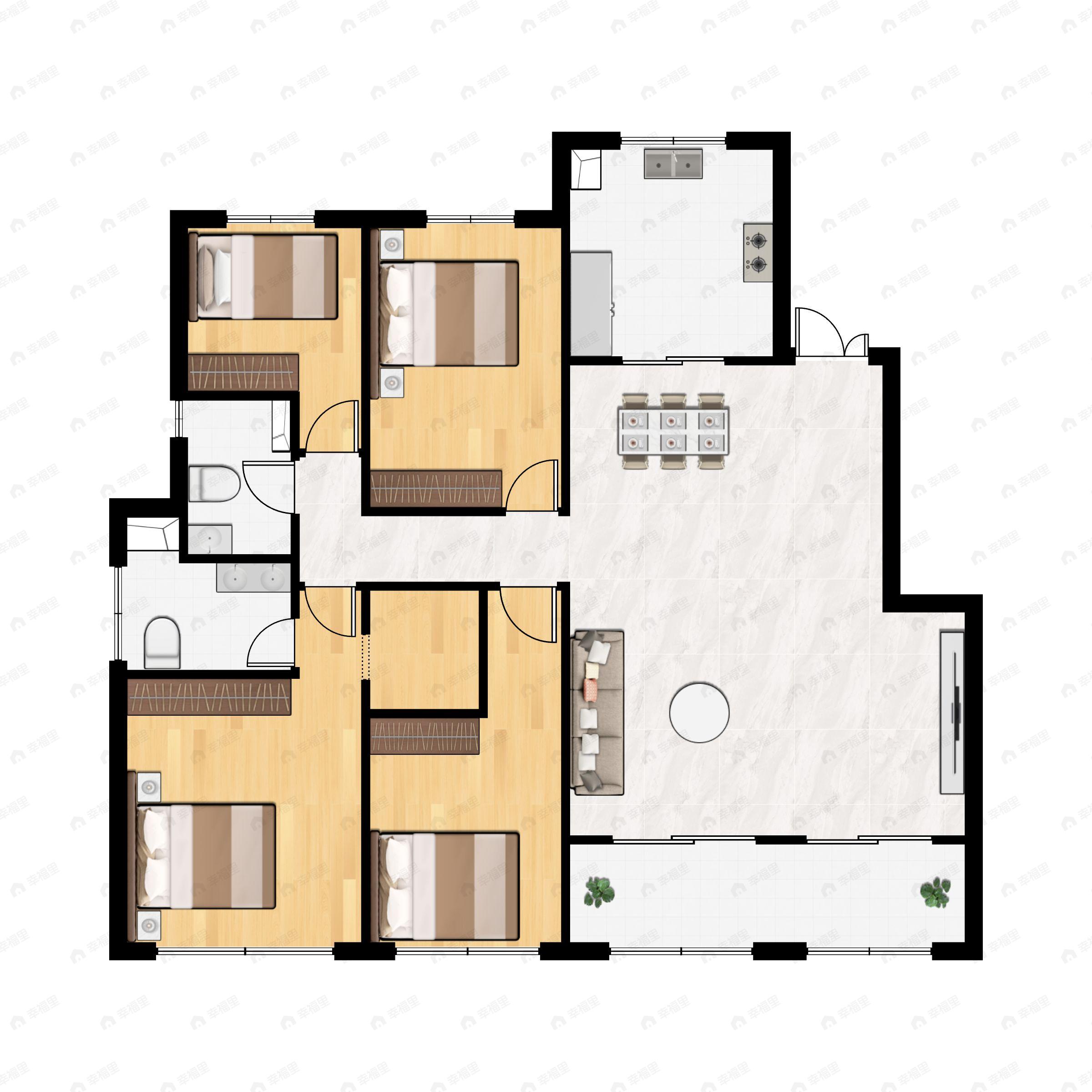 4室2厅2卫建面139平南户型图