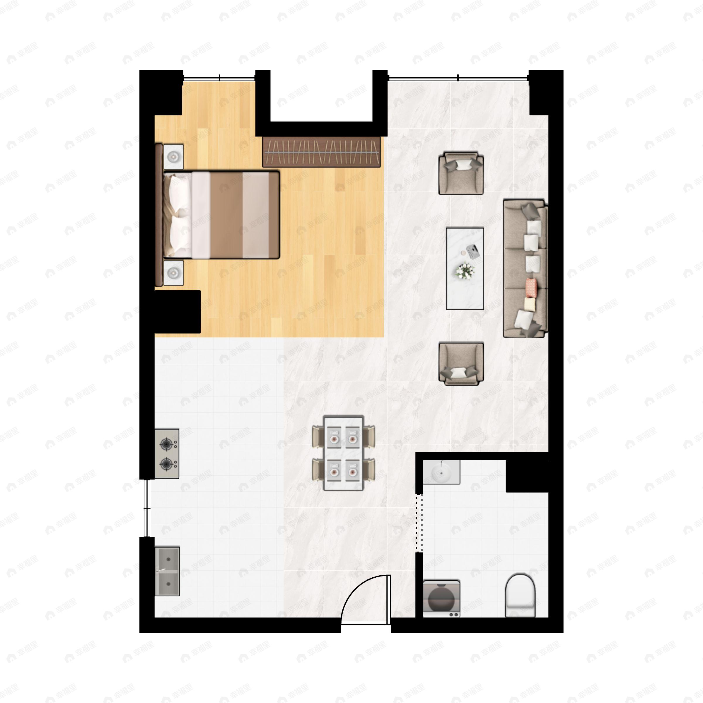 1室1厅1卫建面55m²南户型图