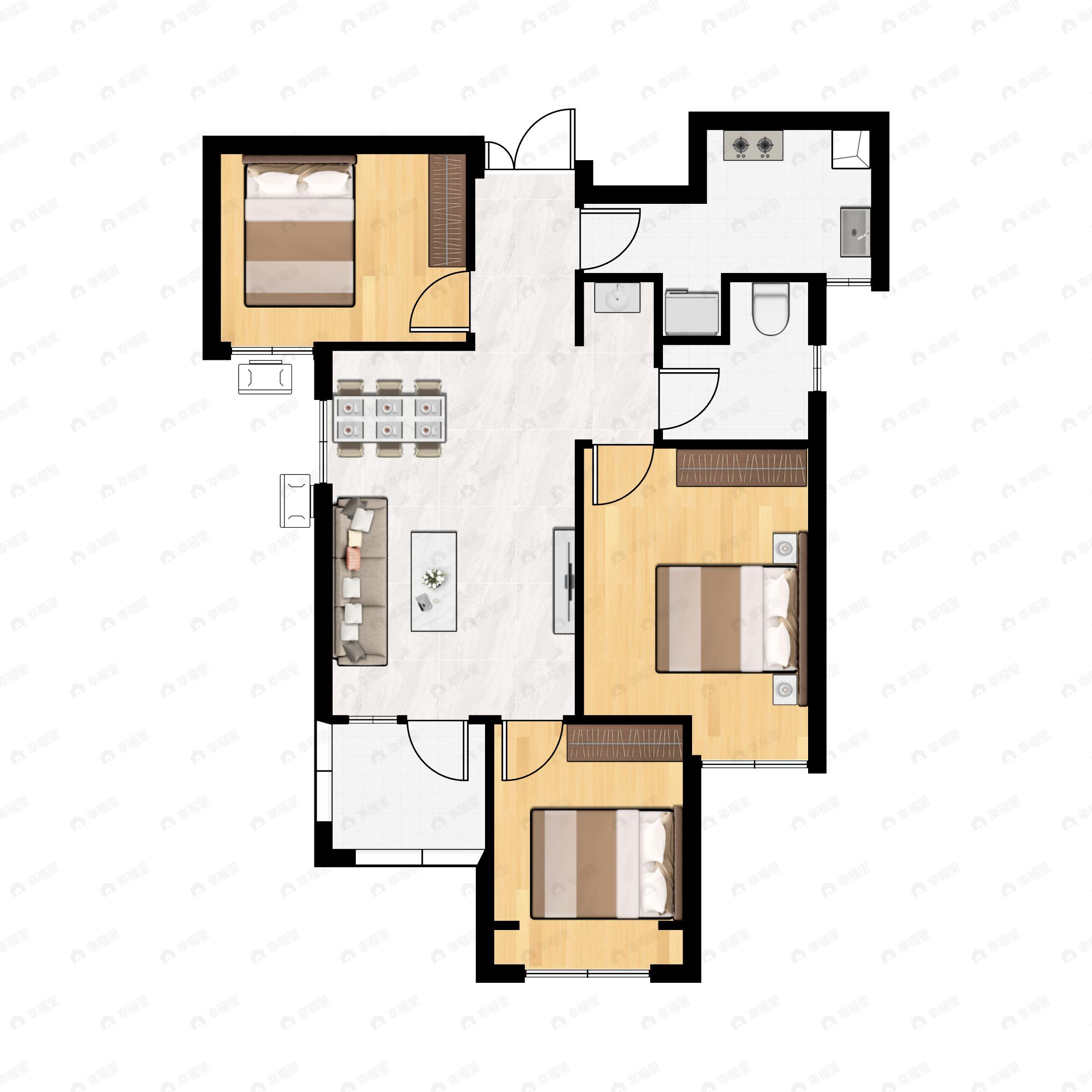 3室2厅1卫建面88平户型图