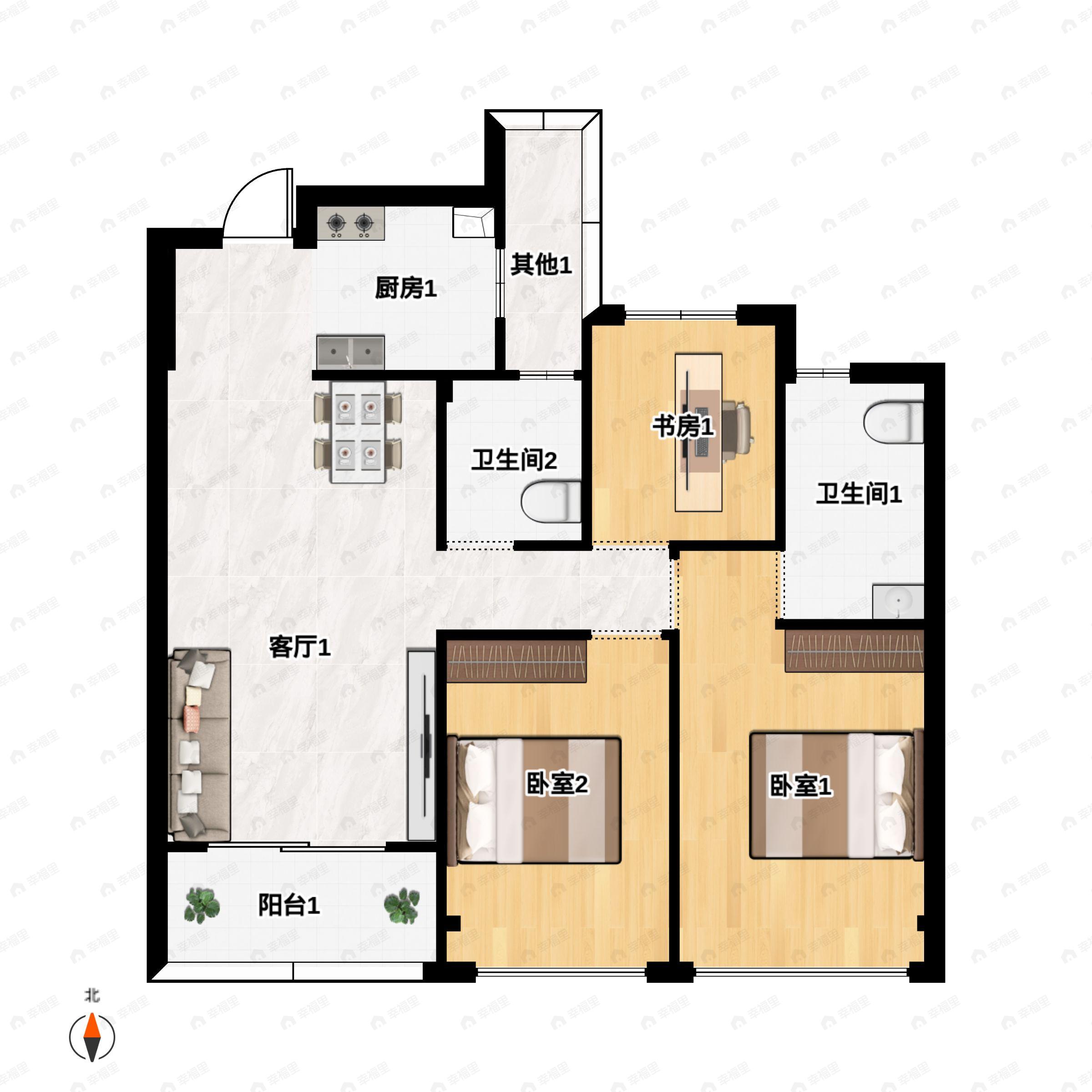 滨江建杭观晖美寓3室2厅2卫户型图