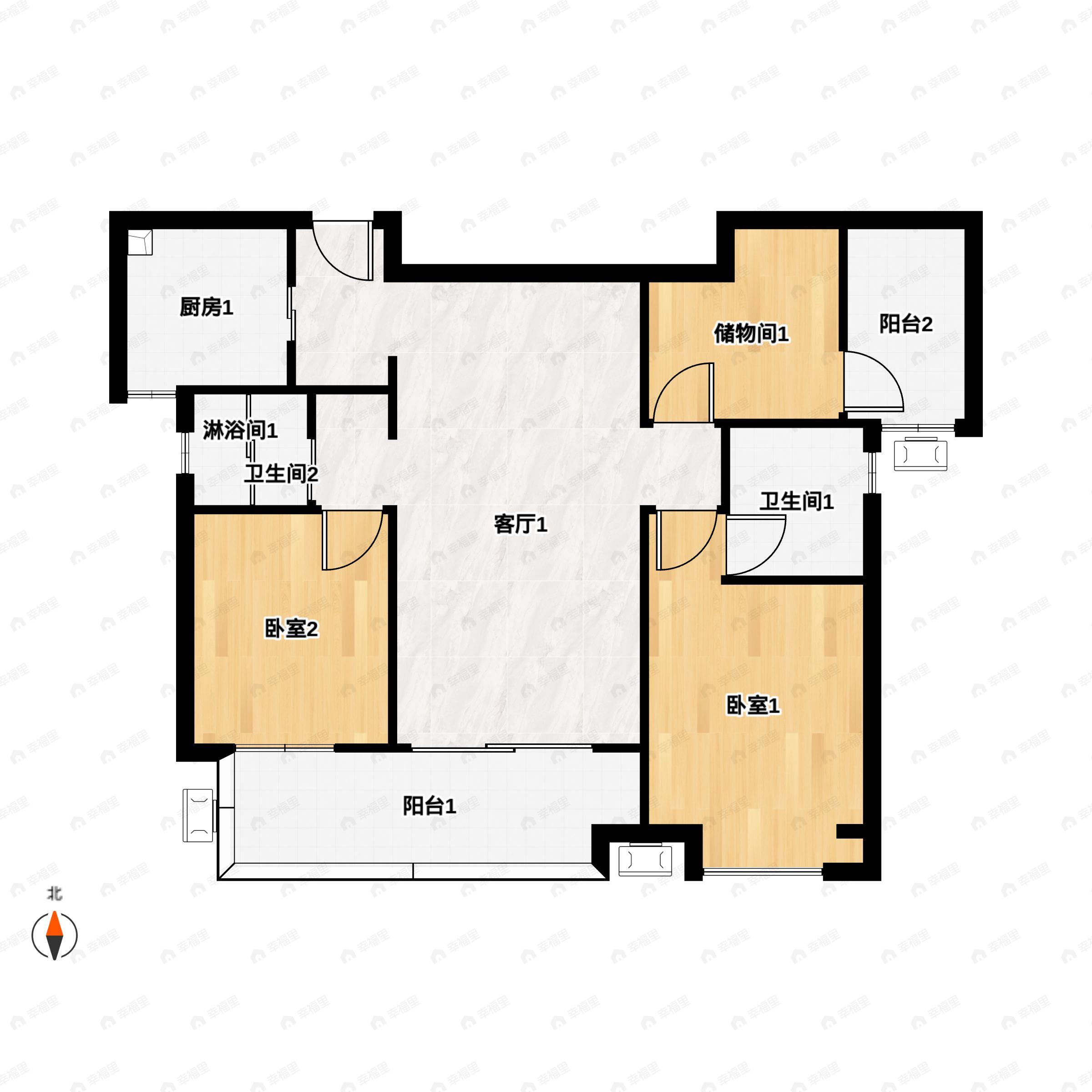 3室2厅2卫建面110平户型图