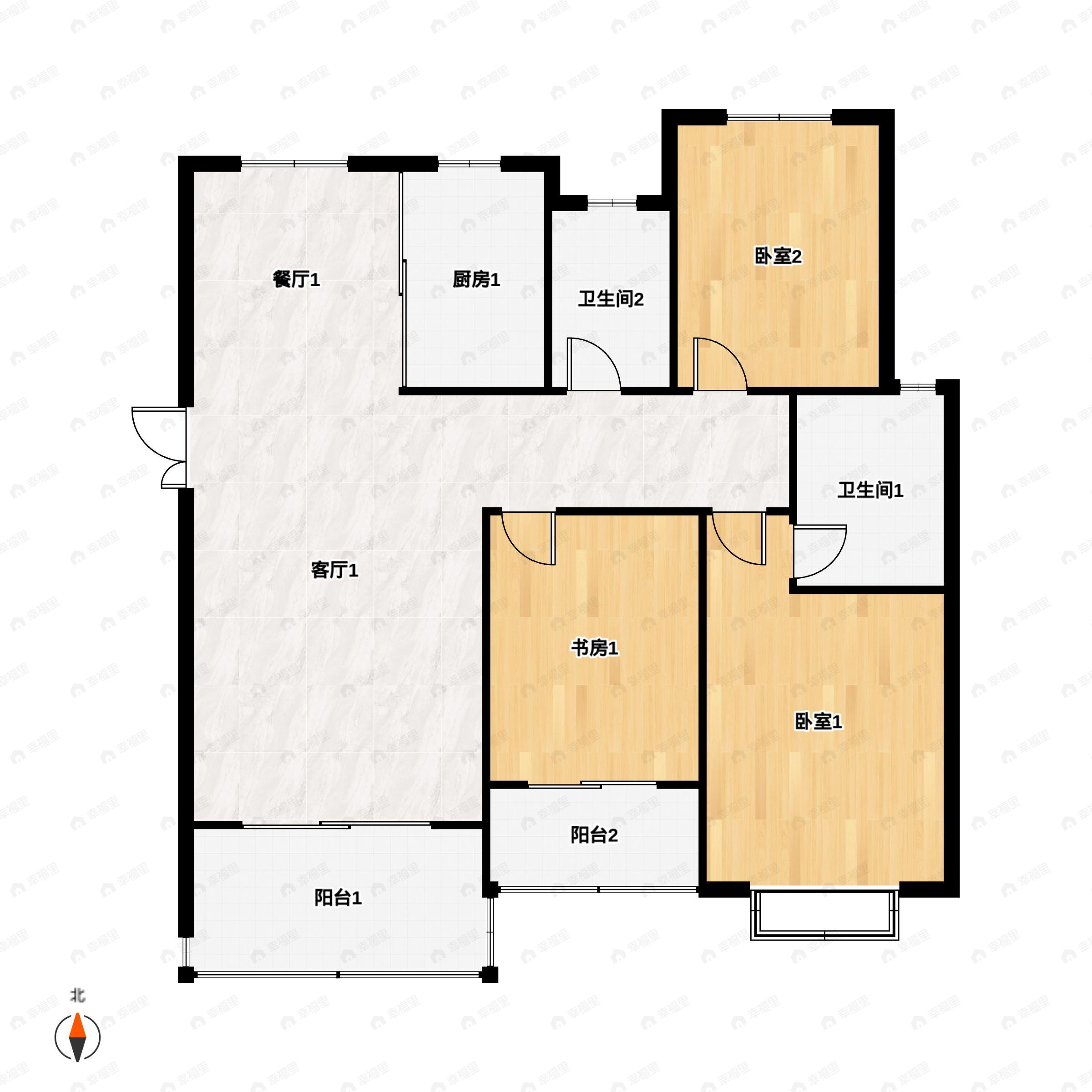 3室2厅2卫建面142m²南户型图
