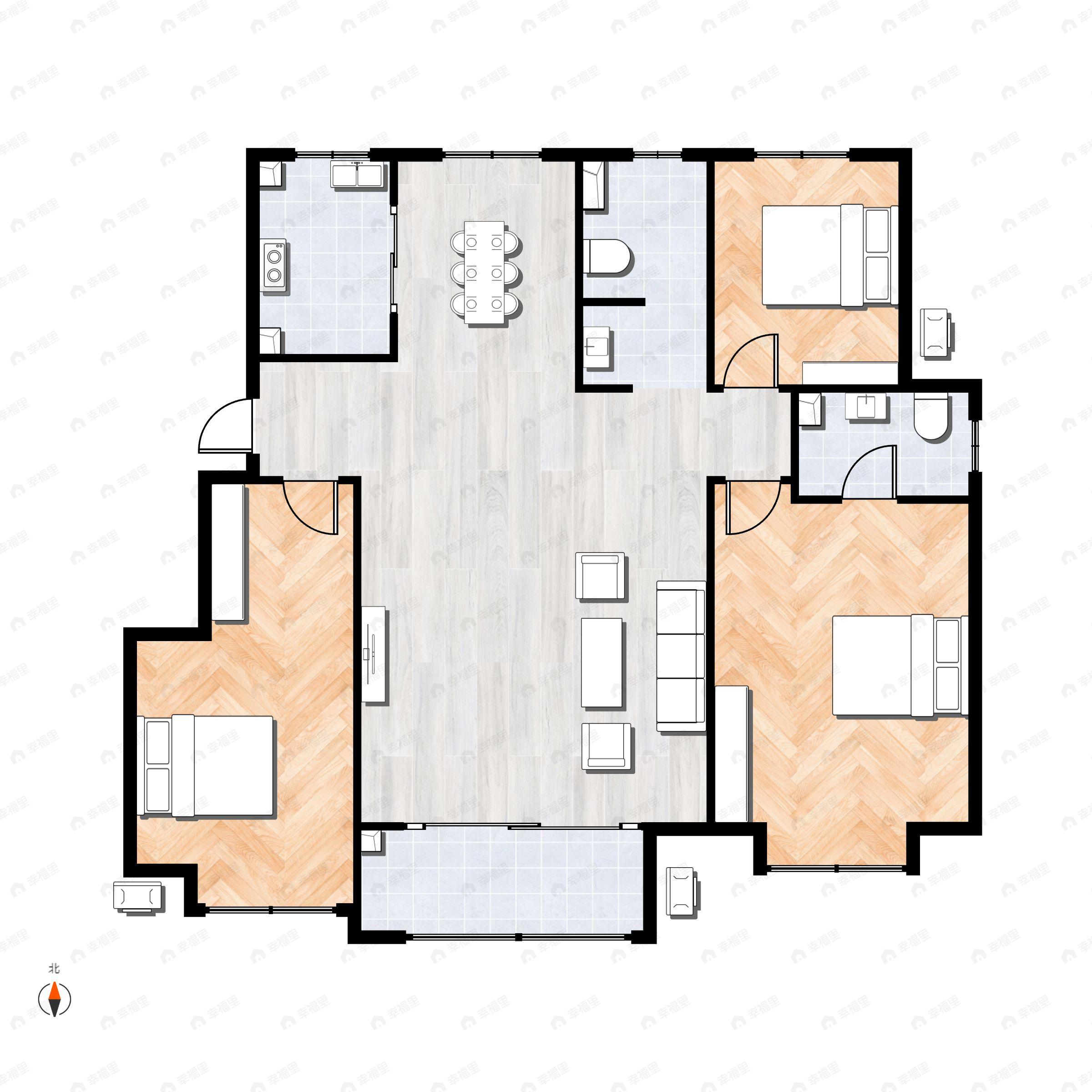 3室2厅2卫建面125平户型图
