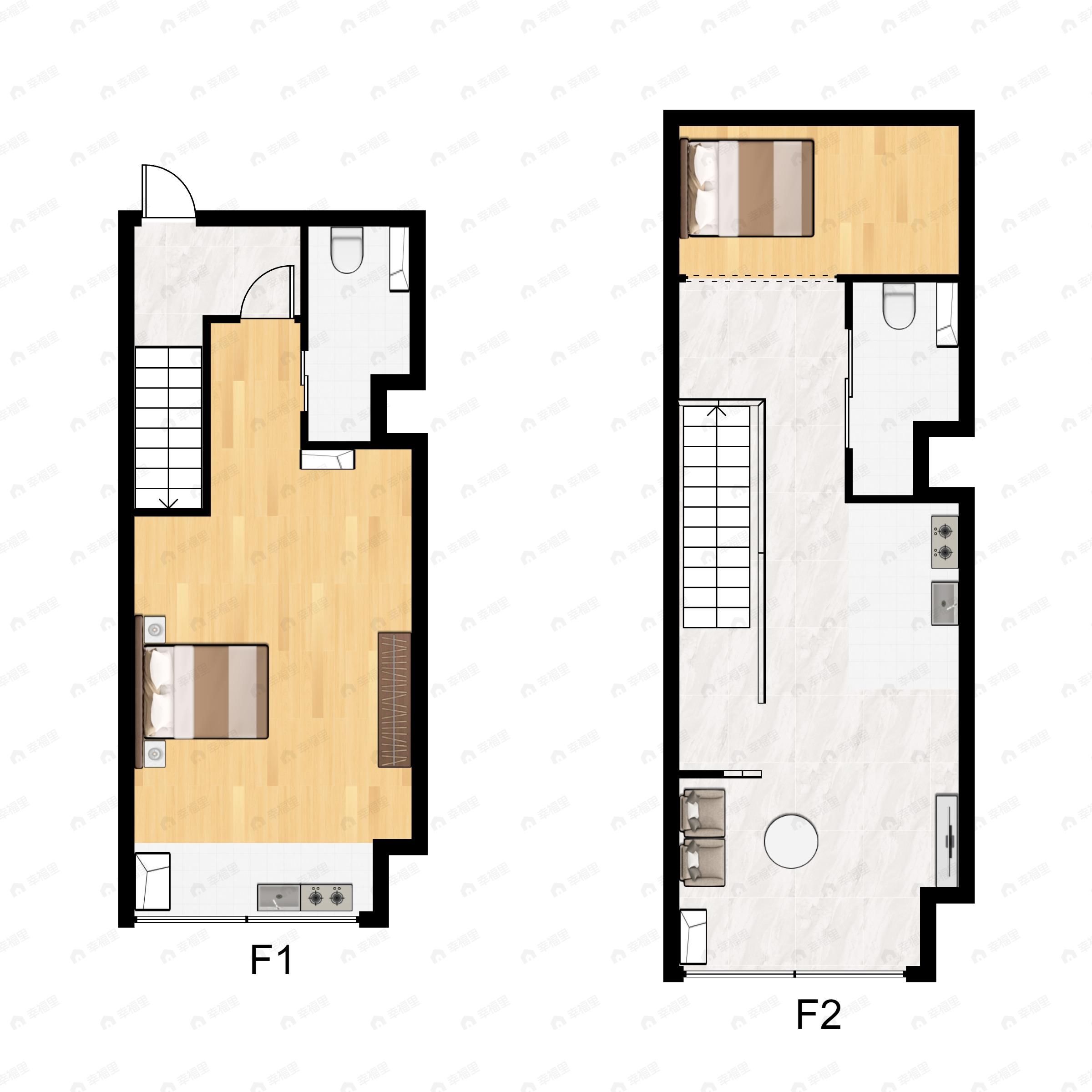 2室1厅2卫建面35平户型图