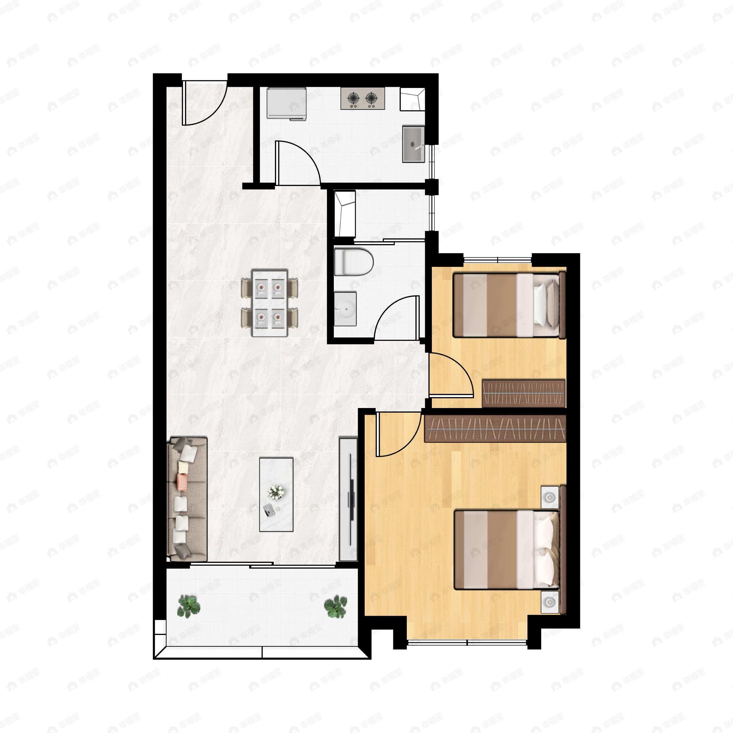 西安恒大文化旅游城(西咸新区)2室2厅1卫户型图
