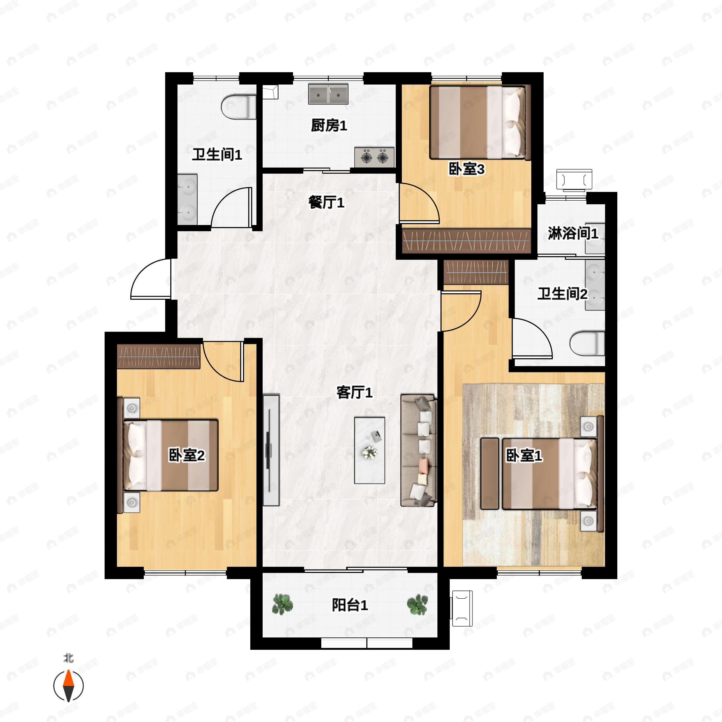 天一兰悦公馆3室2厅2卫户型图
