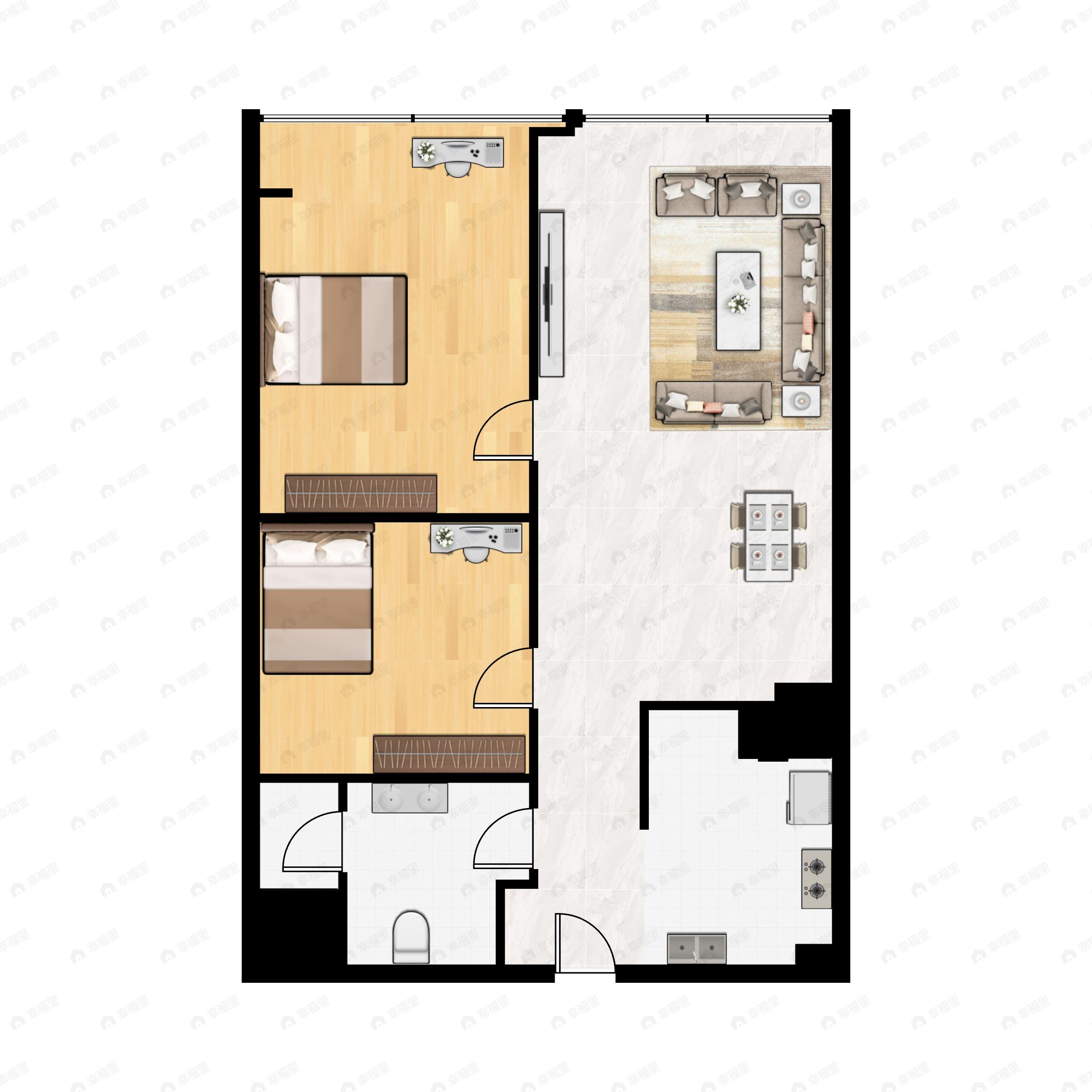 2室1厅1卫建面98m²西南|东北户型图