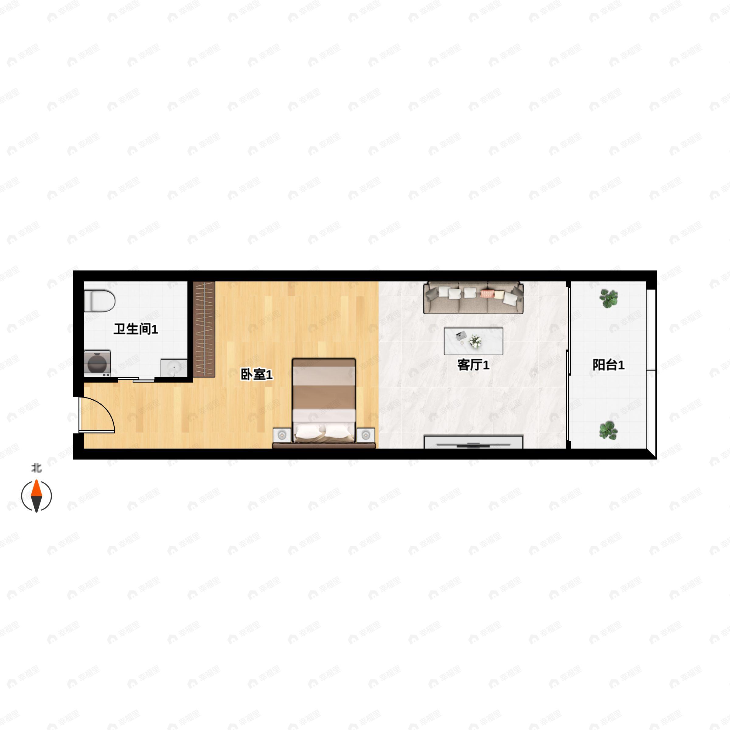 1室1厅1卫建面45平户型图