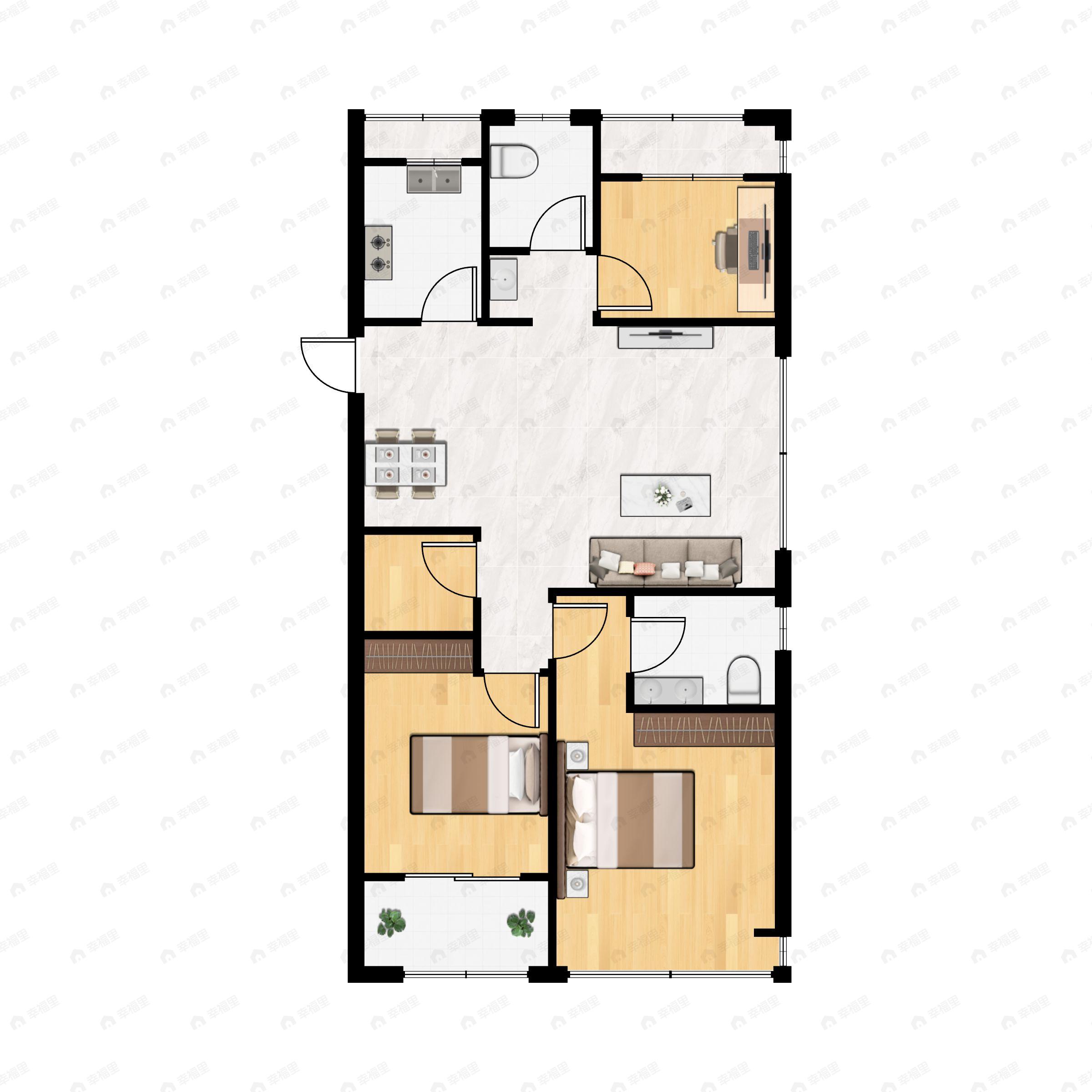 3室2厅2卫建面99平户型图