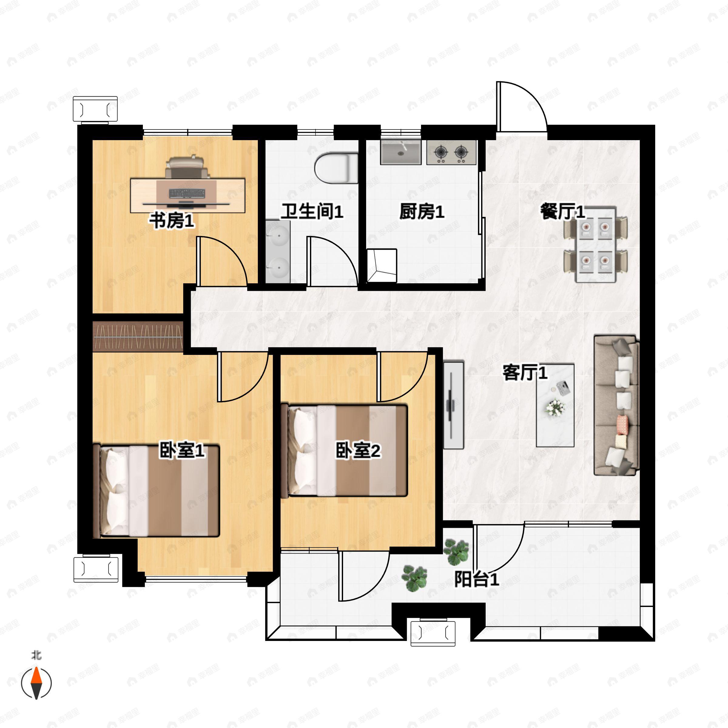 3室2厅1卫建面95平户型图
