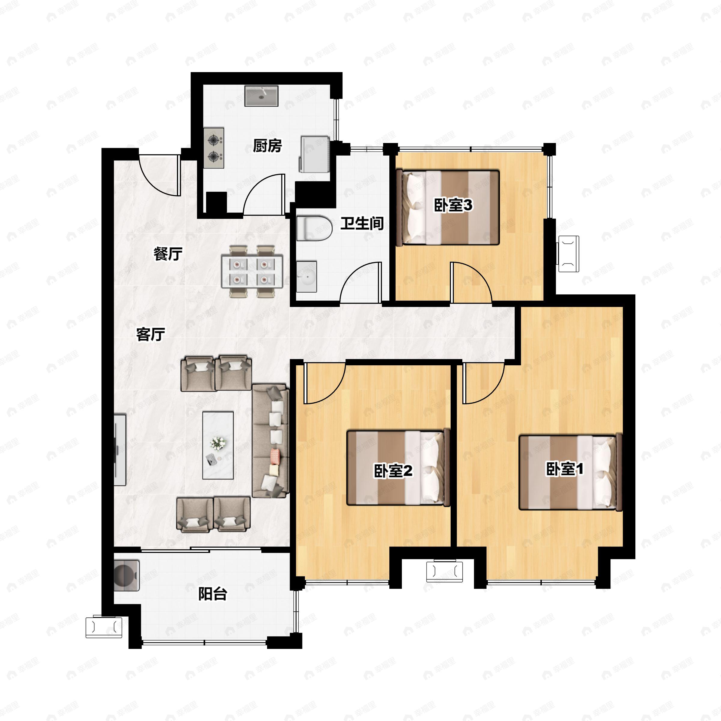 3室2厅1卫建面84平户型图