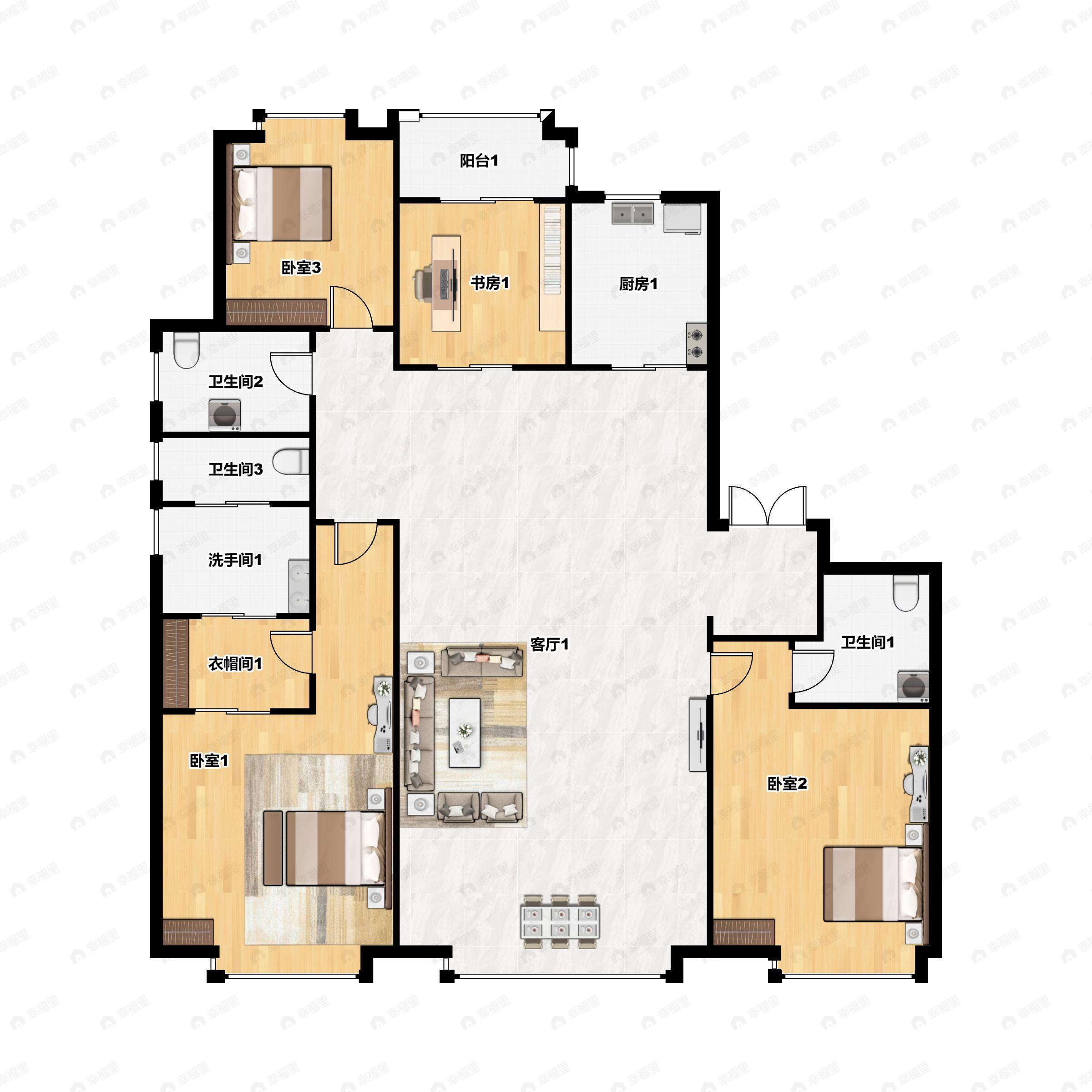 4室2厅3卫建面207平南户型图