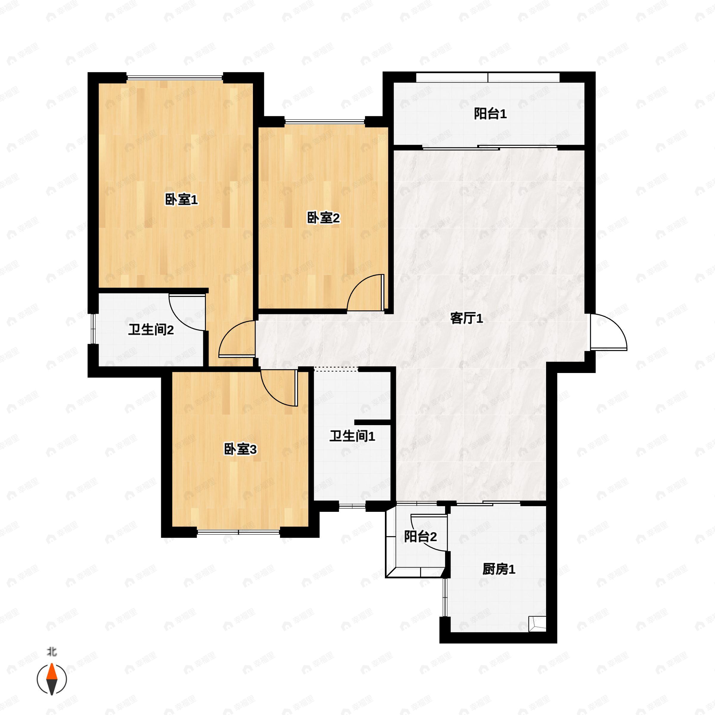 3室1厅2卫建面114平户型图