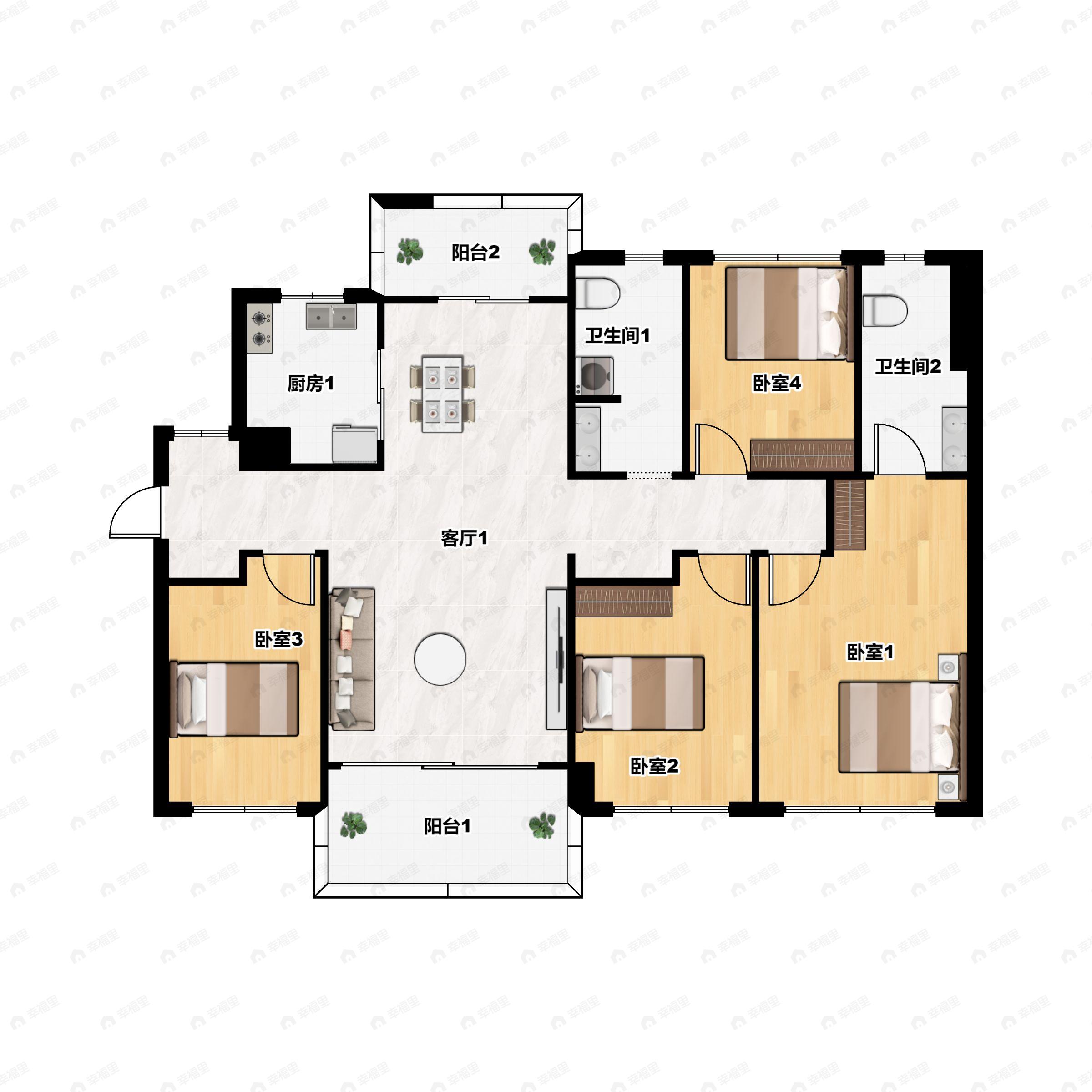 4室2厅2卫建面123平户型图