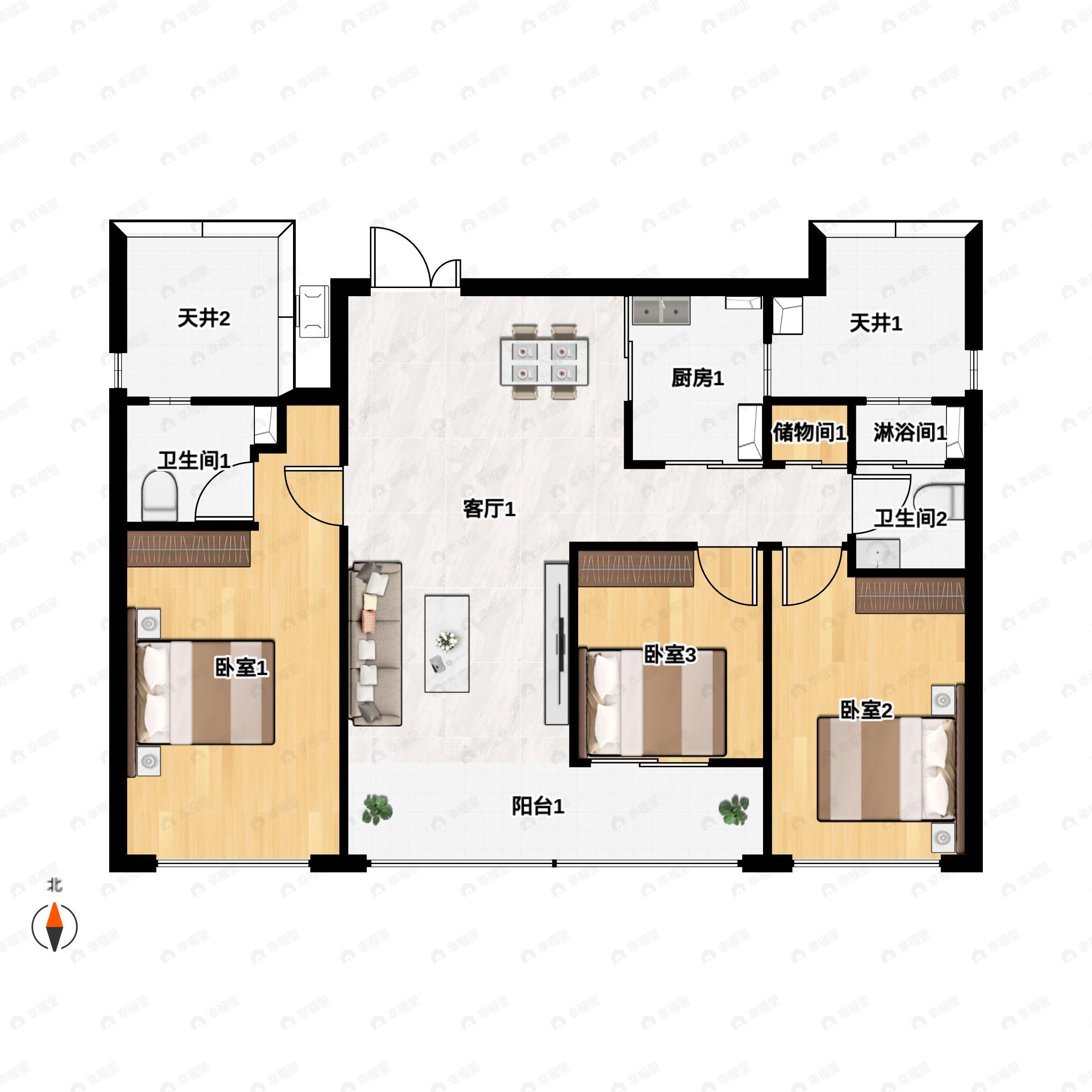3室2厅2卫建面112平户型图