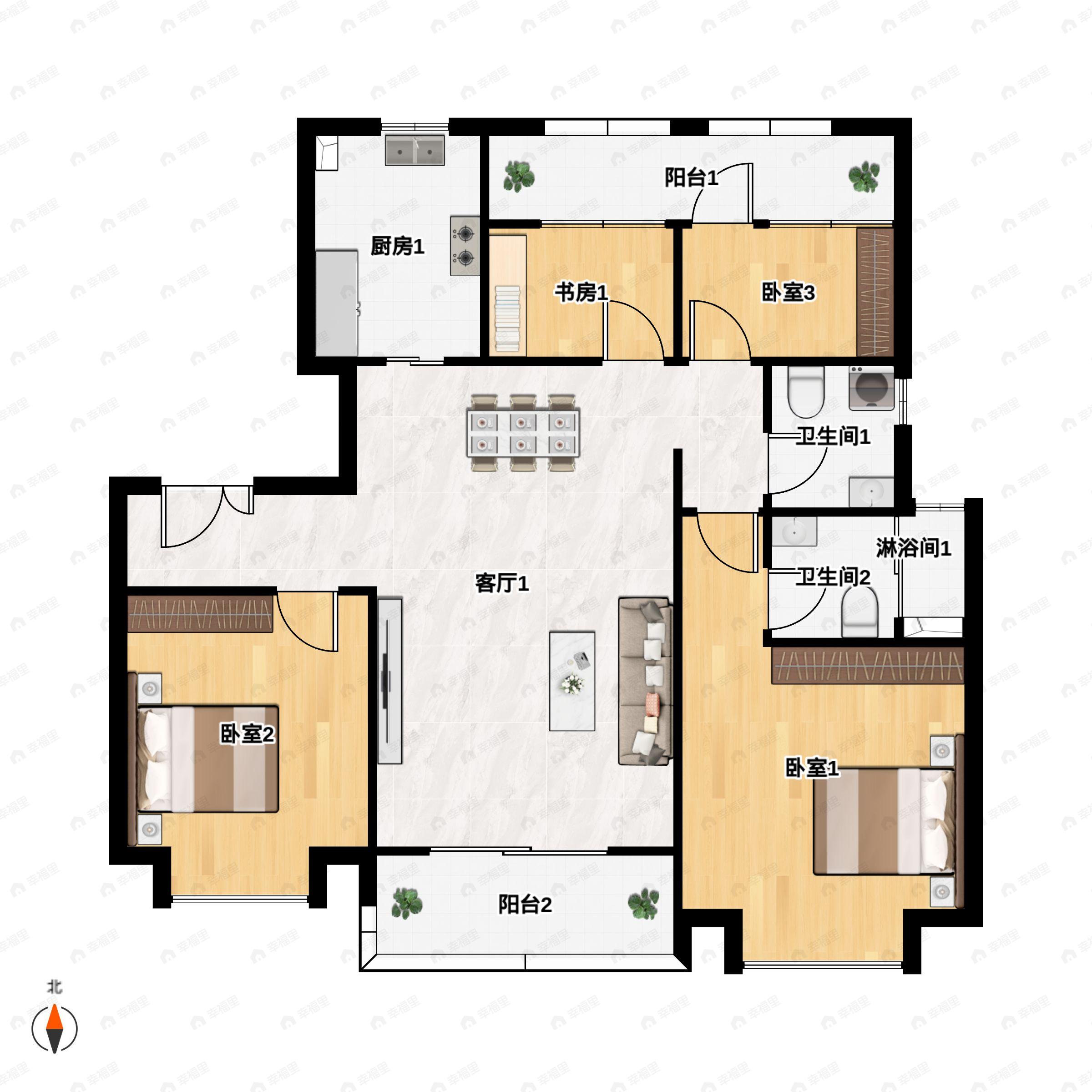 招商18724室2厅2卫户型图