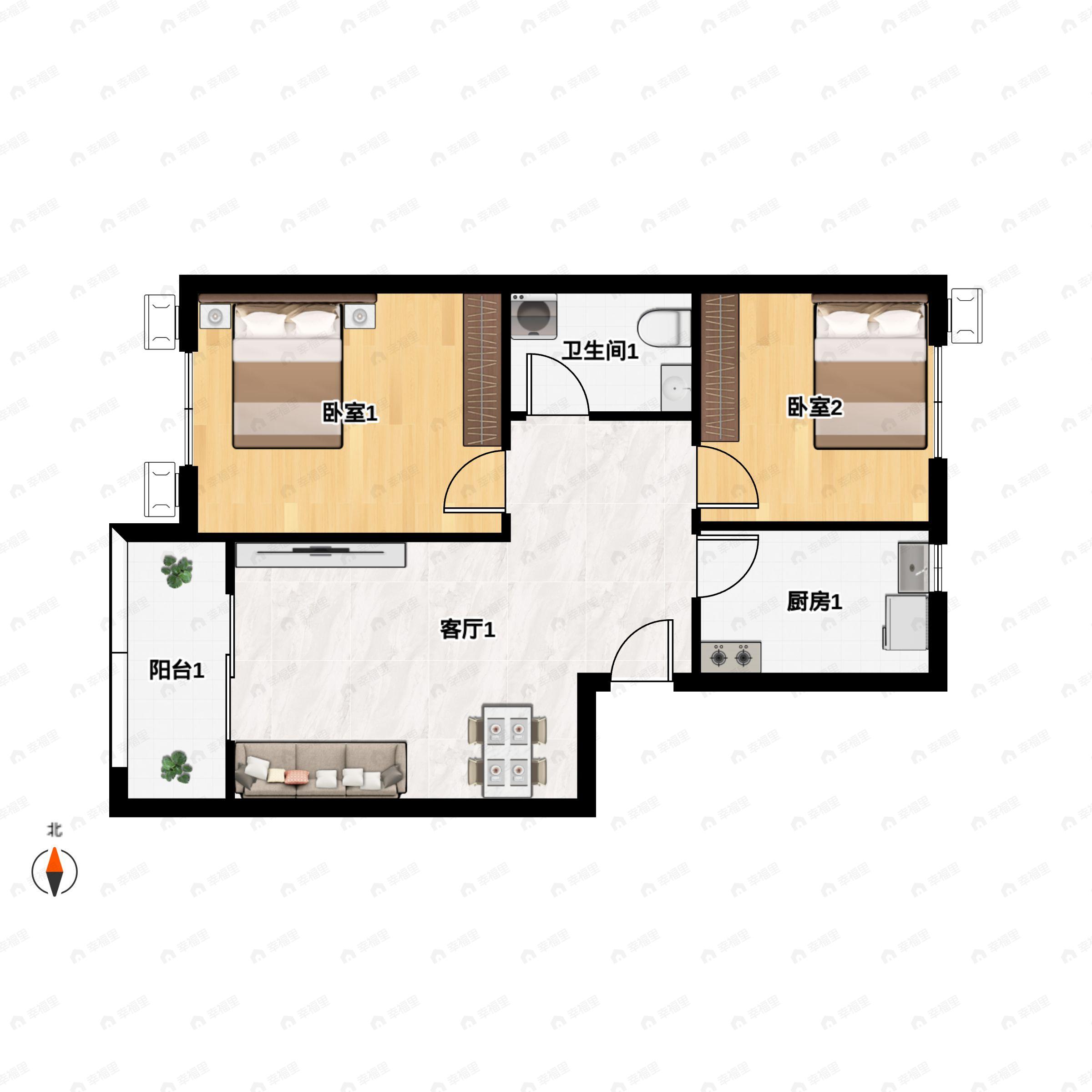 2室2厅1卫建面85平户型图