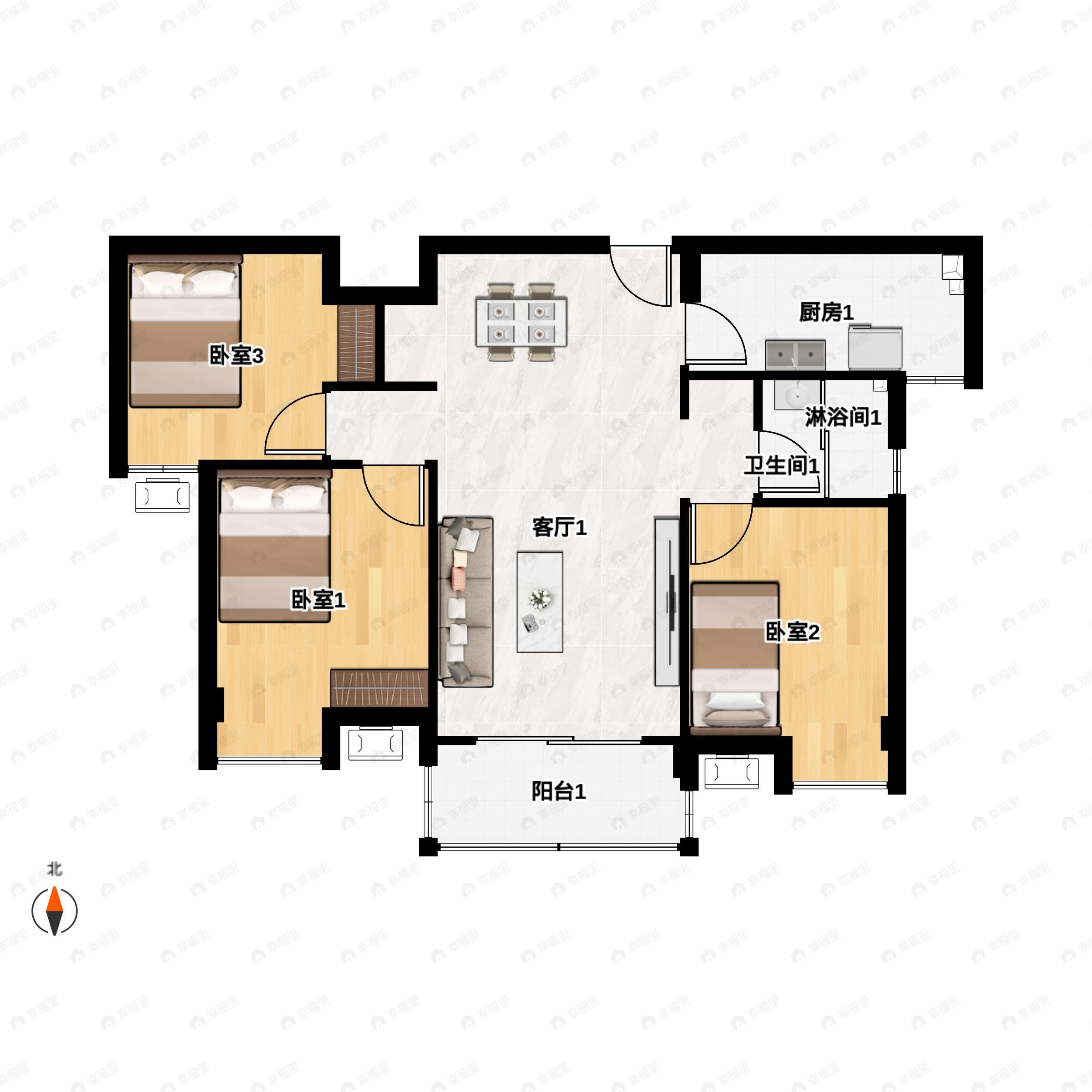 3室2厅1卫建面97平undefined户型图