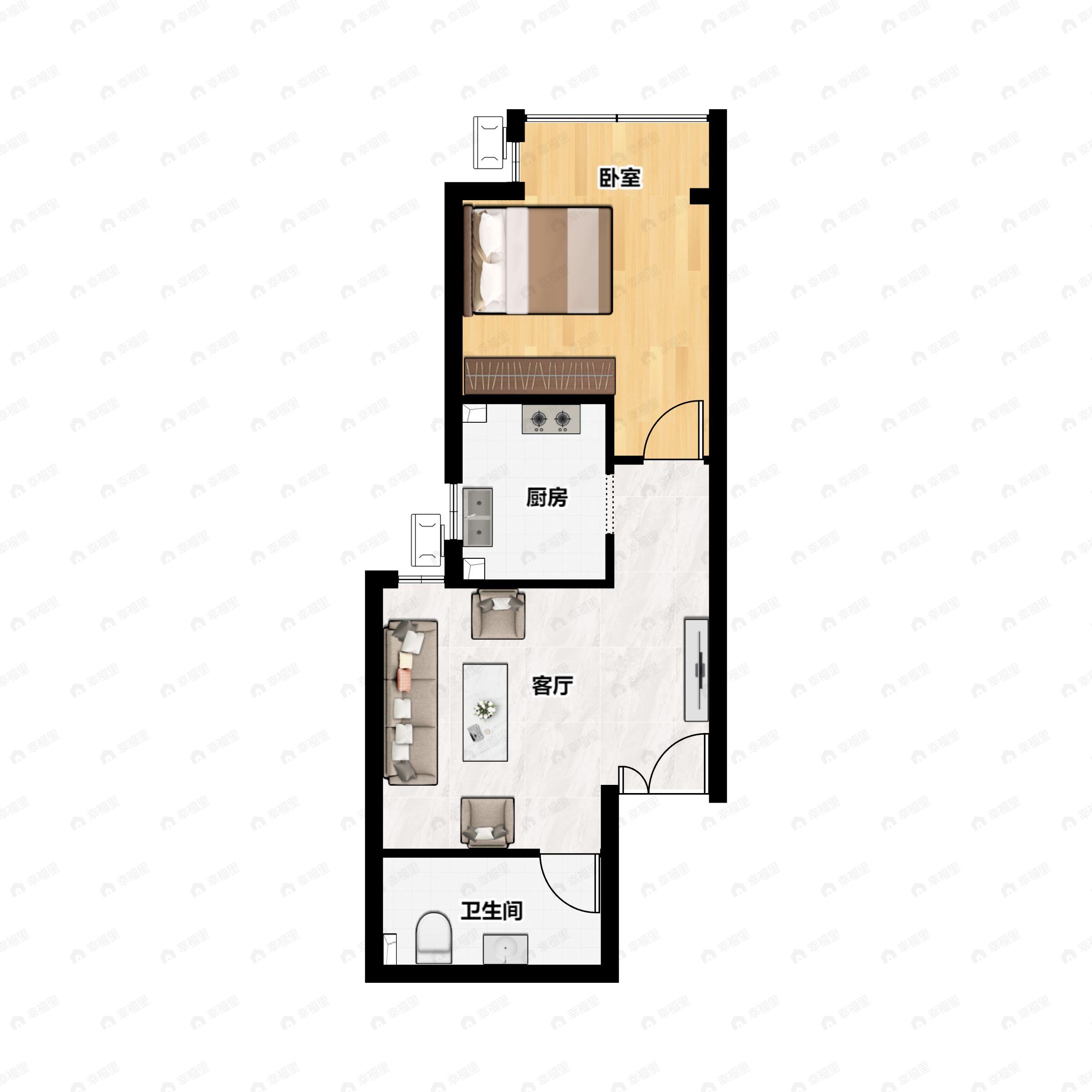 1室1厅1卫建面82m²北|东户型图