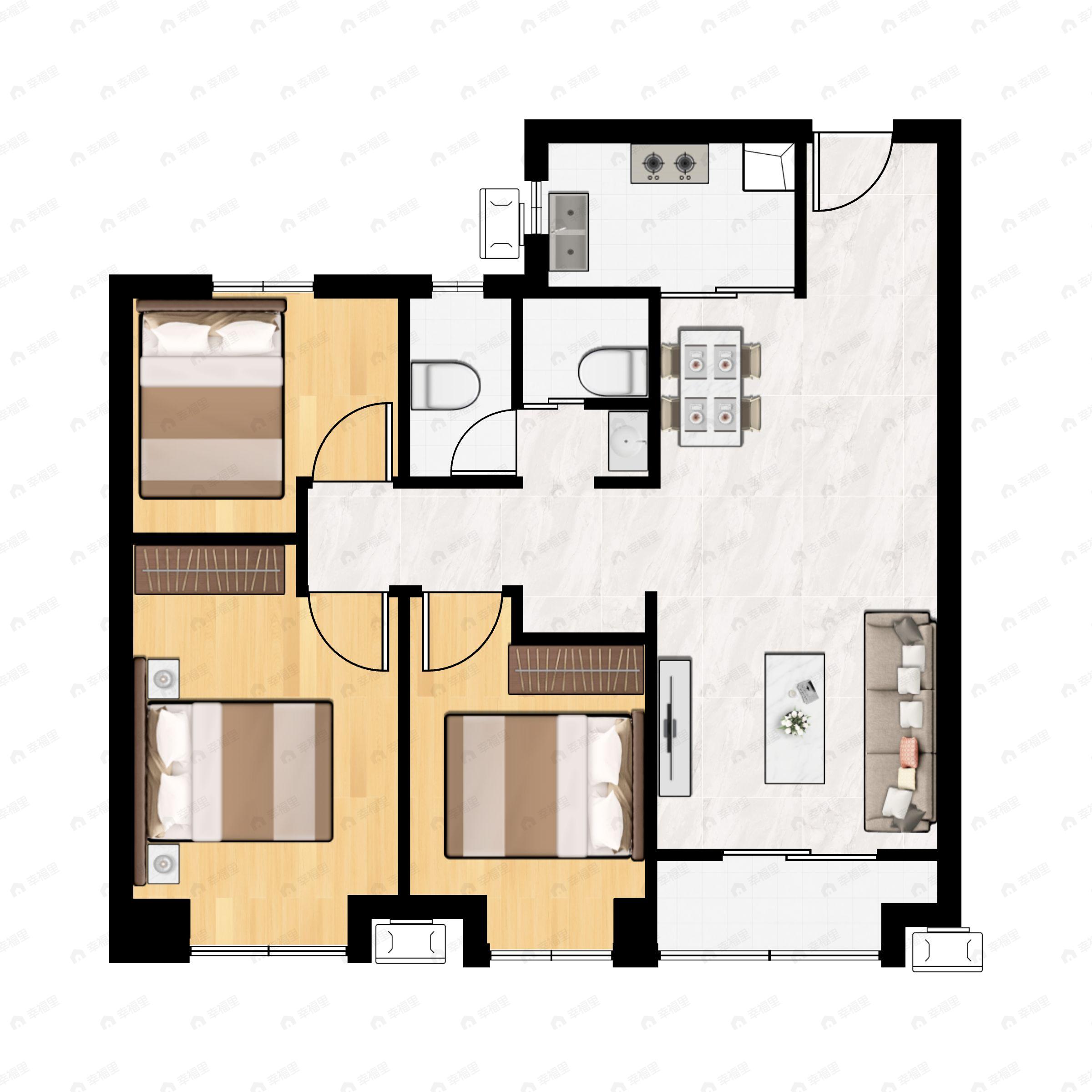 3室2厅2卫建面101平户型图