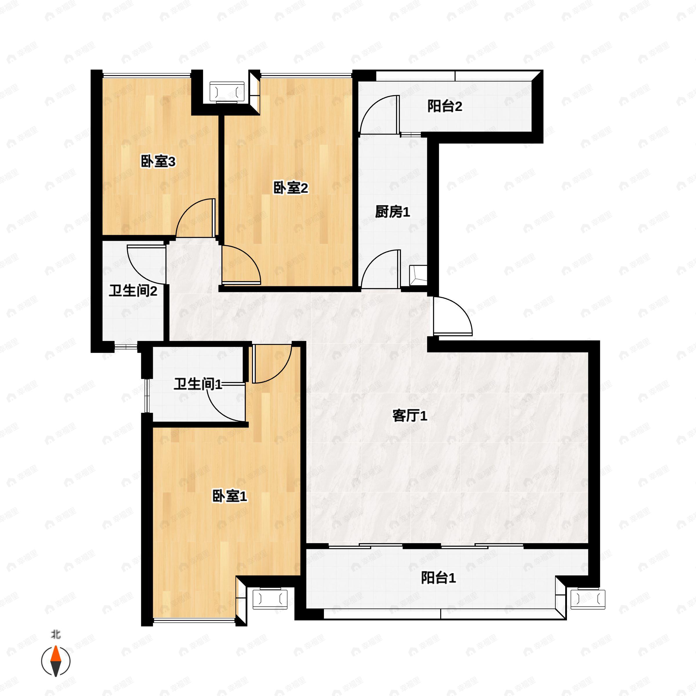 3室2厅2卫建面131m²南户型图