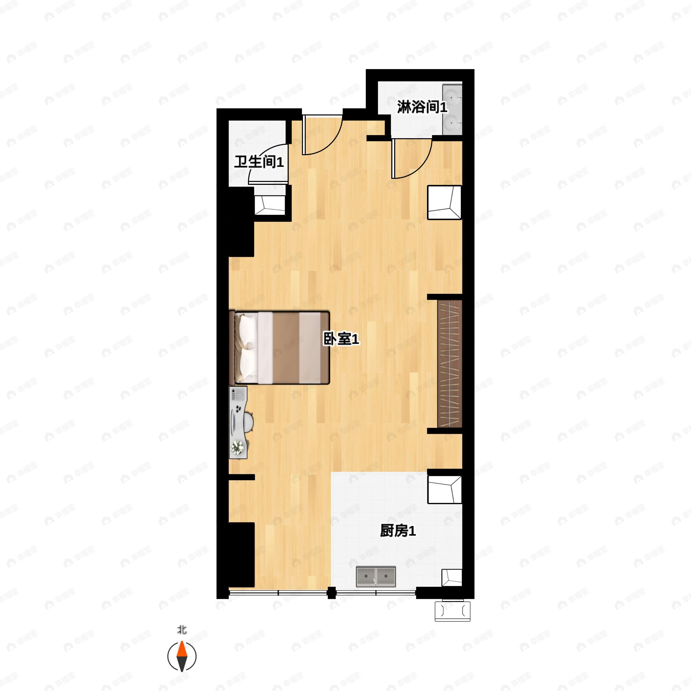 1室2厅1卫建面49平户型图