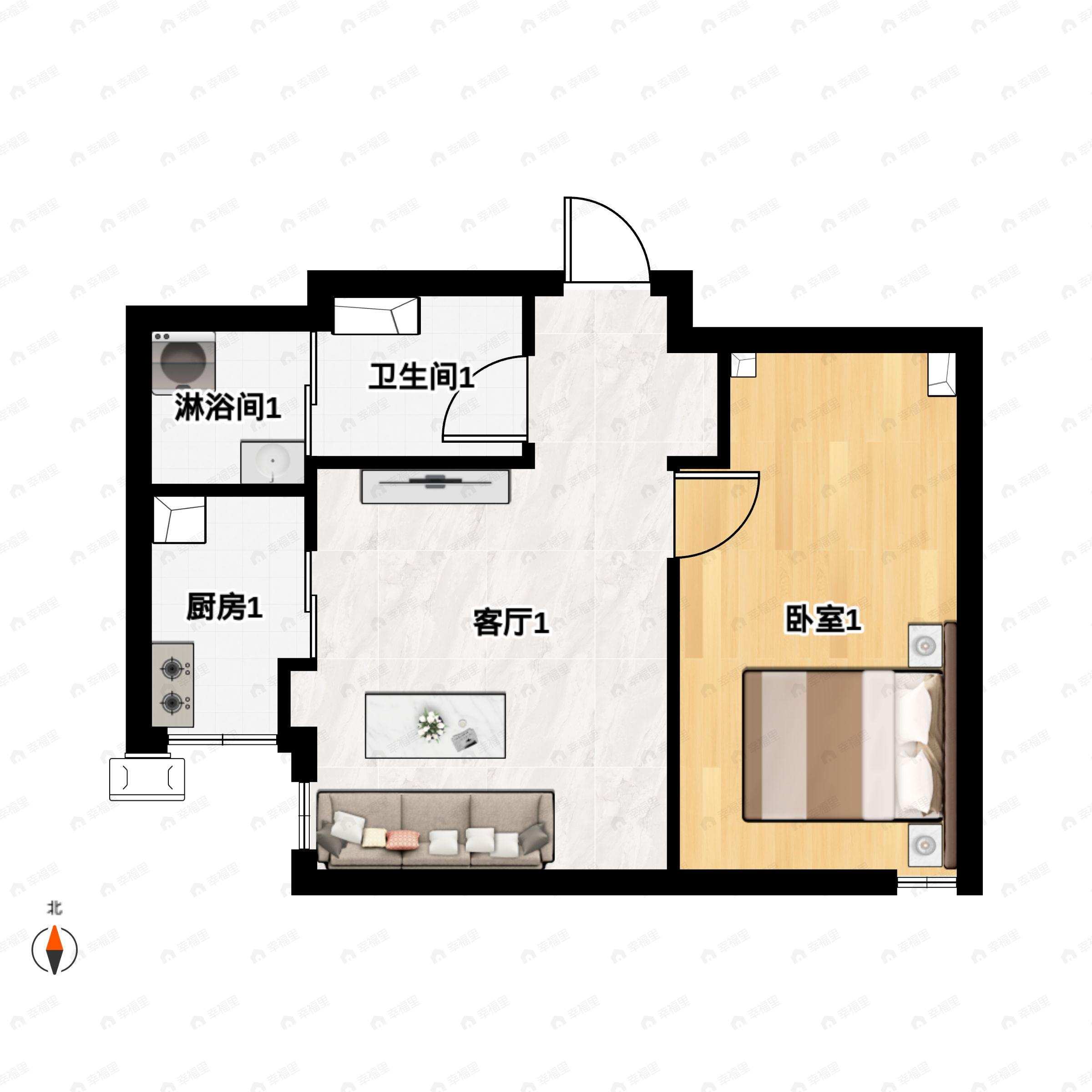 1室2厅1卫建面81平户型图