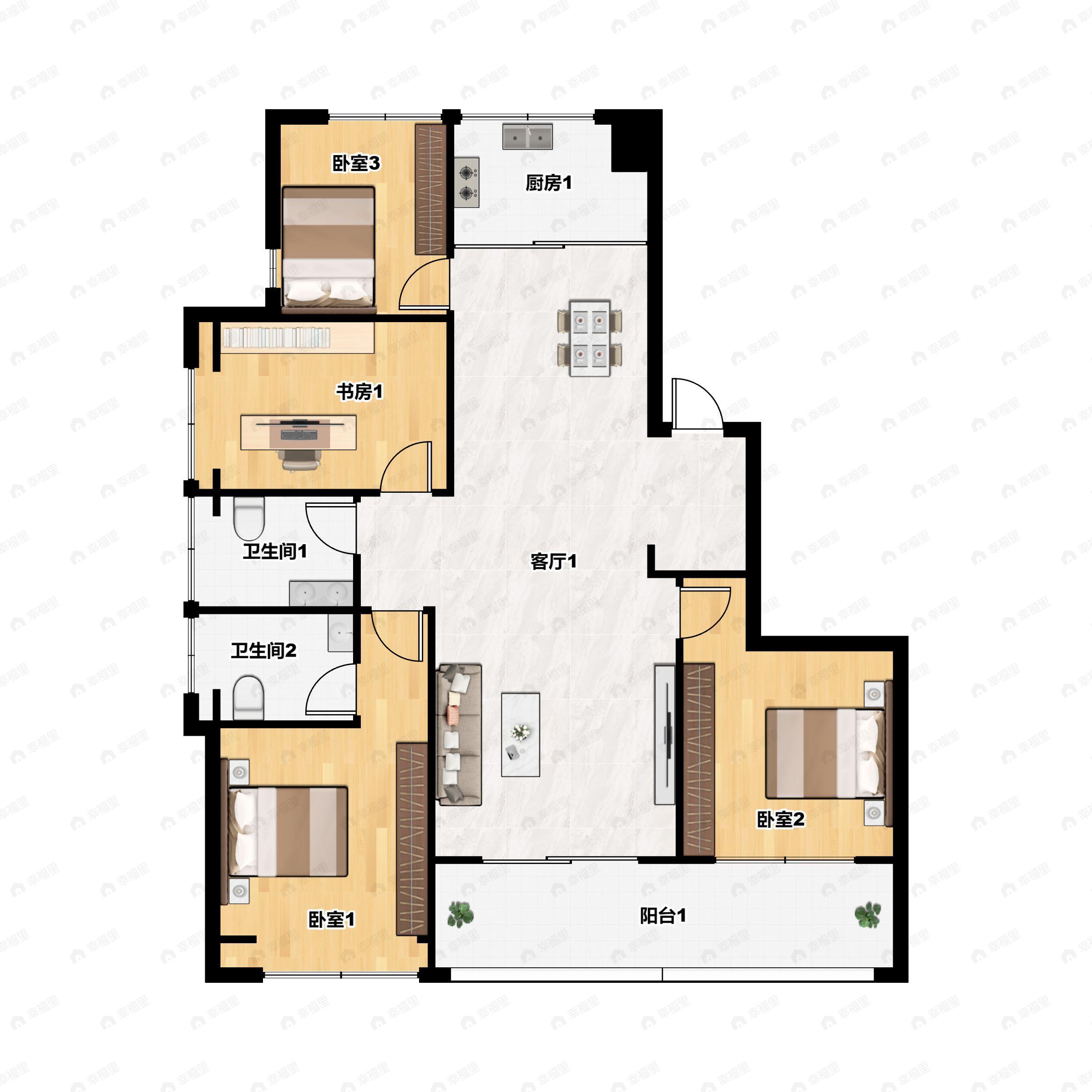 4室2厅2卫建面145平户型图